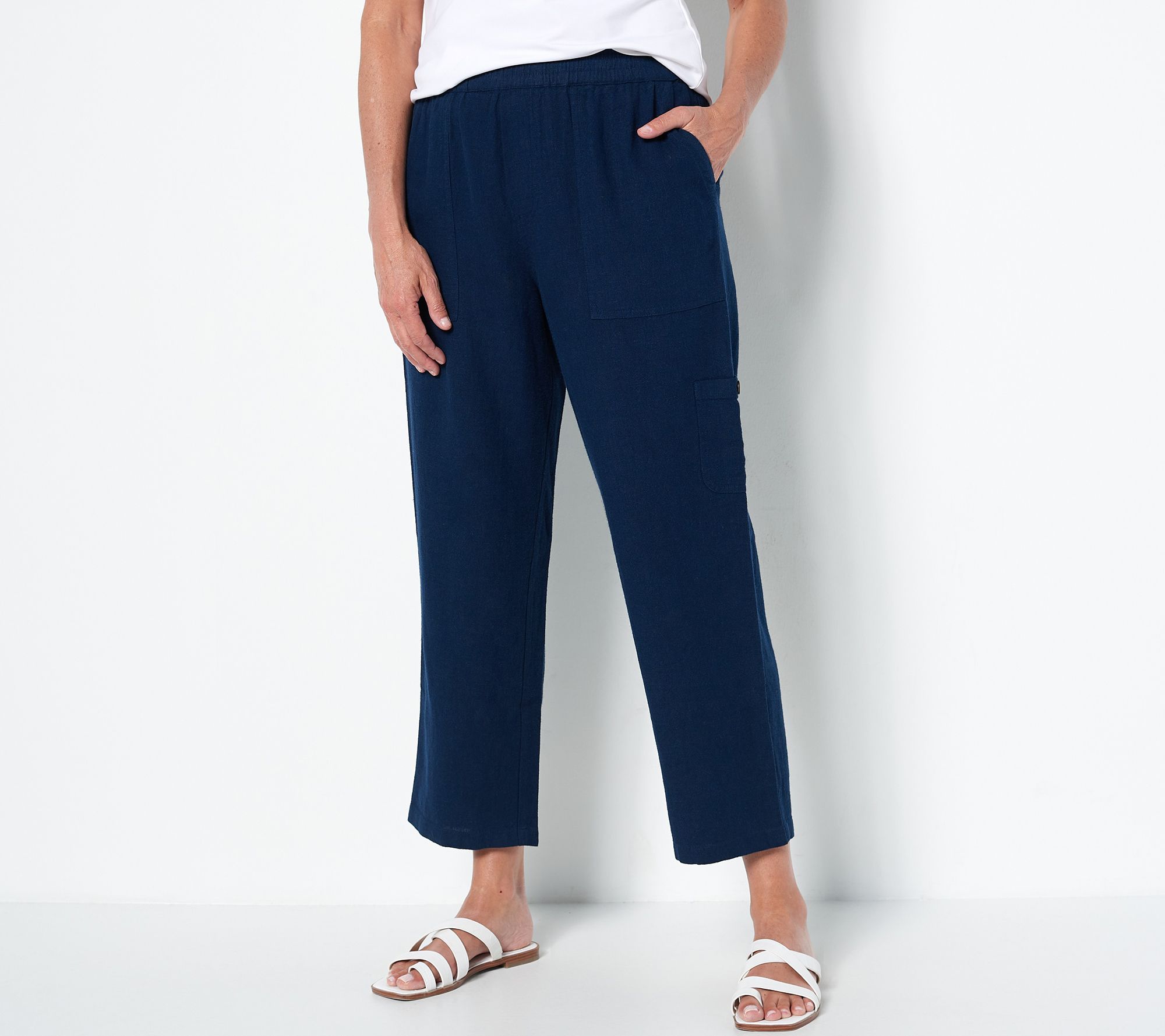 Susan Graver Petite Pure Easy Linen Utility Crop Pant