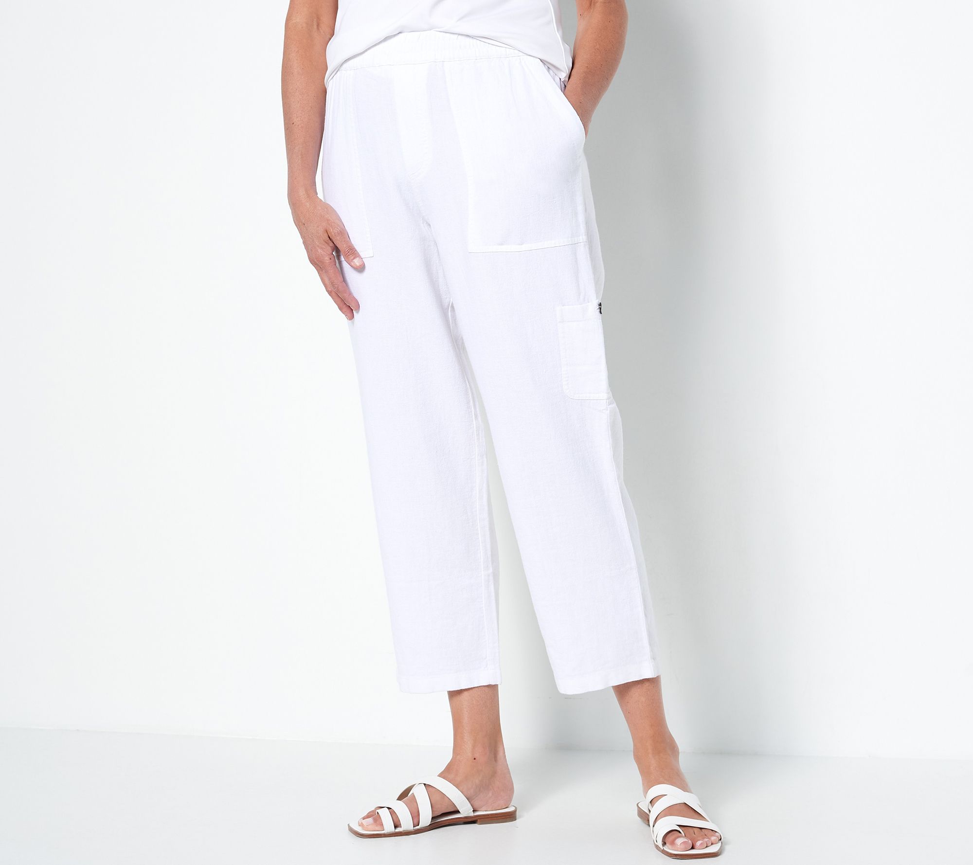 Susan Graver Petite Pure Easy Linen Utility Crop Pant