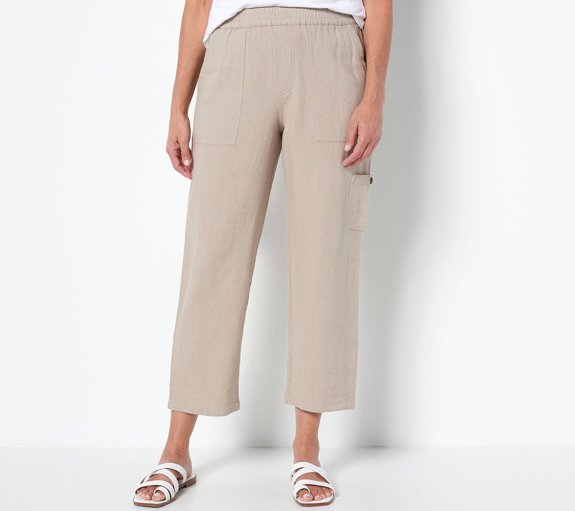 Susan Graver Petite Pure Easy Linen Utility Crop Pant