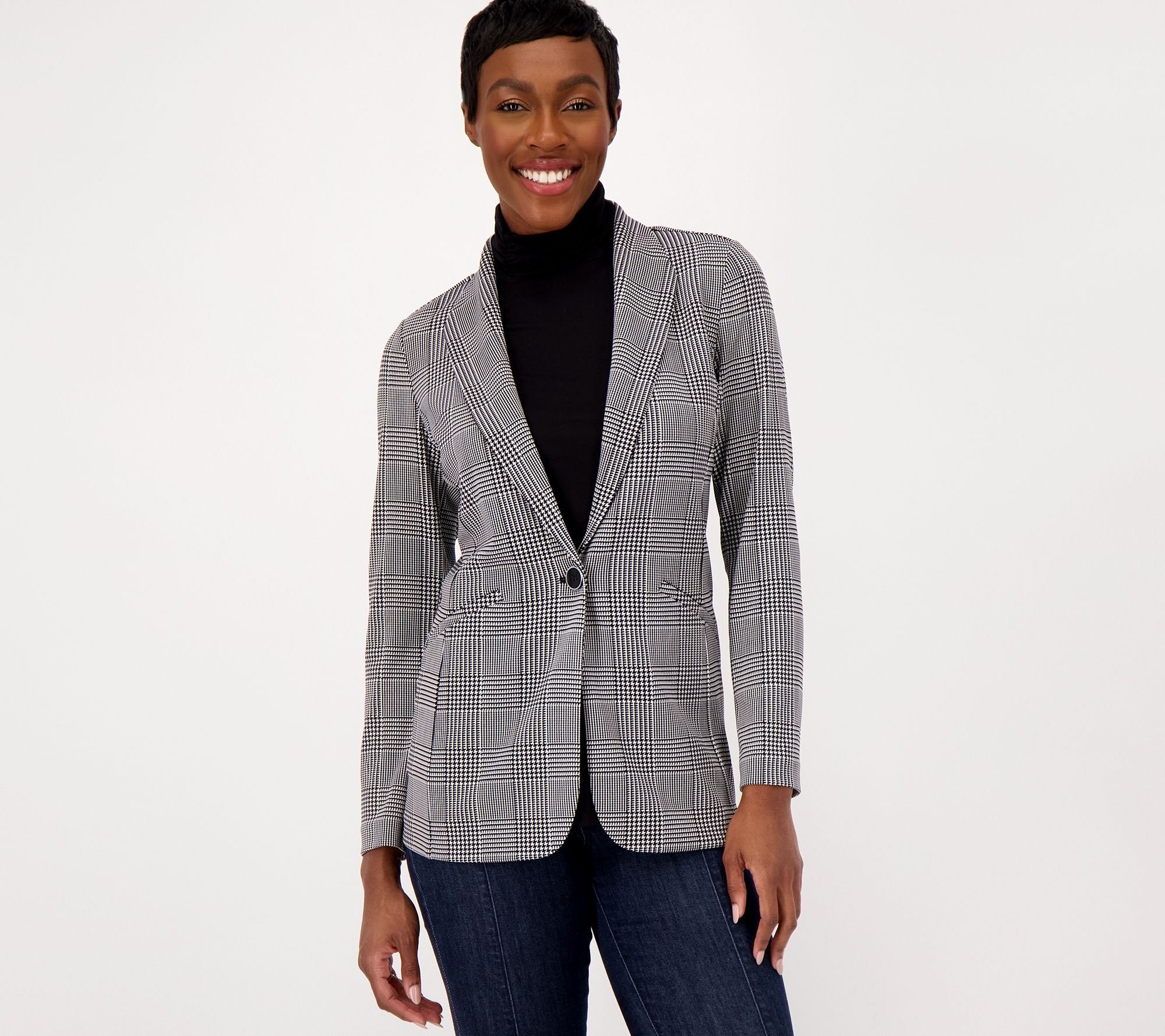 Susan Graver Regular Print or Solid LK Fusion Revere Collar Blazer