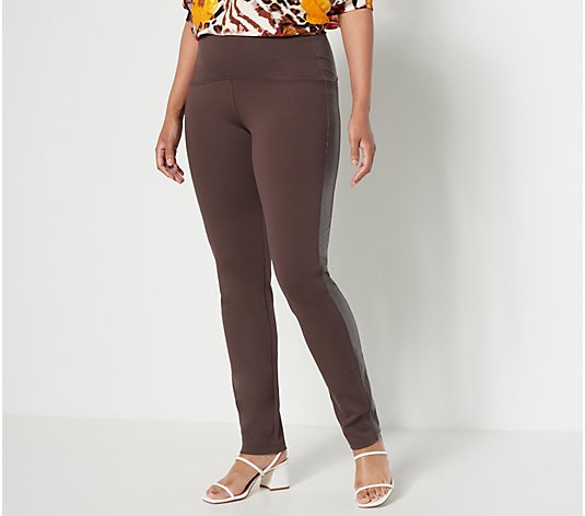 Women with Control Regular Luxe Ponte Pant w/ Faux Leather Trim 