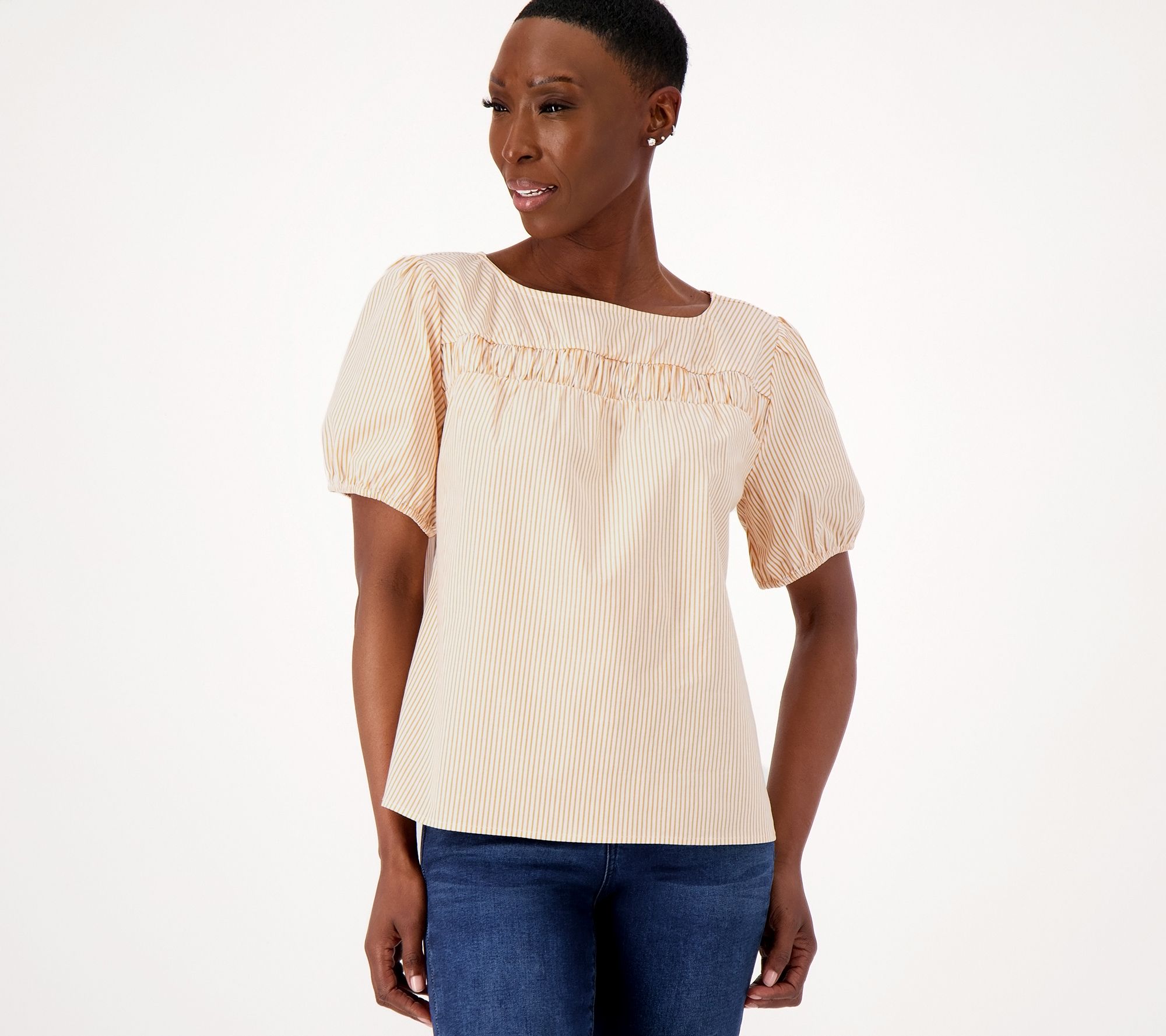 "As Is" Candace Cameron Bure Poplin Ballet Neck Blouse