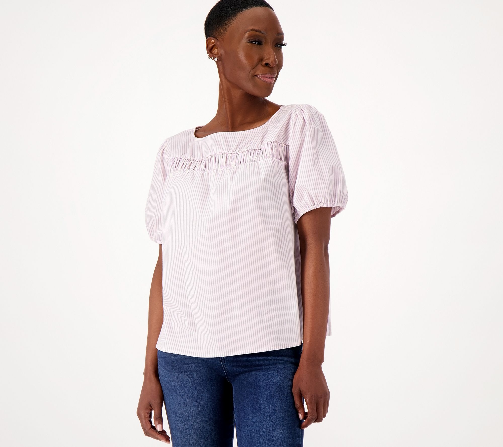 Candace Cameron Bure Poplin Ballet Neck Blouse