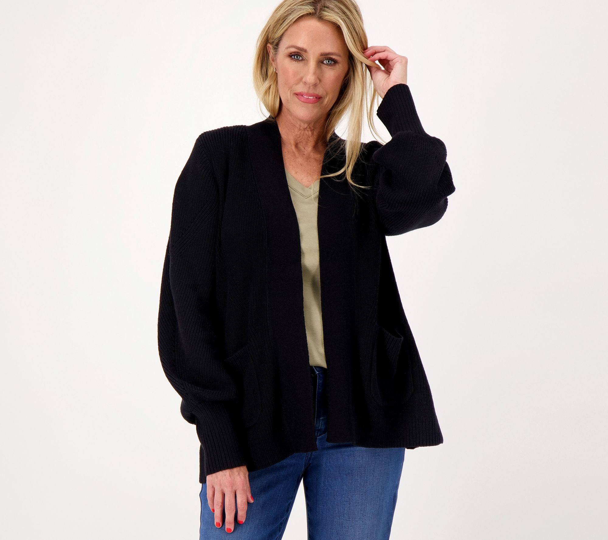 Isaac Mizrahi Live! Open Shaker Stitch Sweater Cardigan