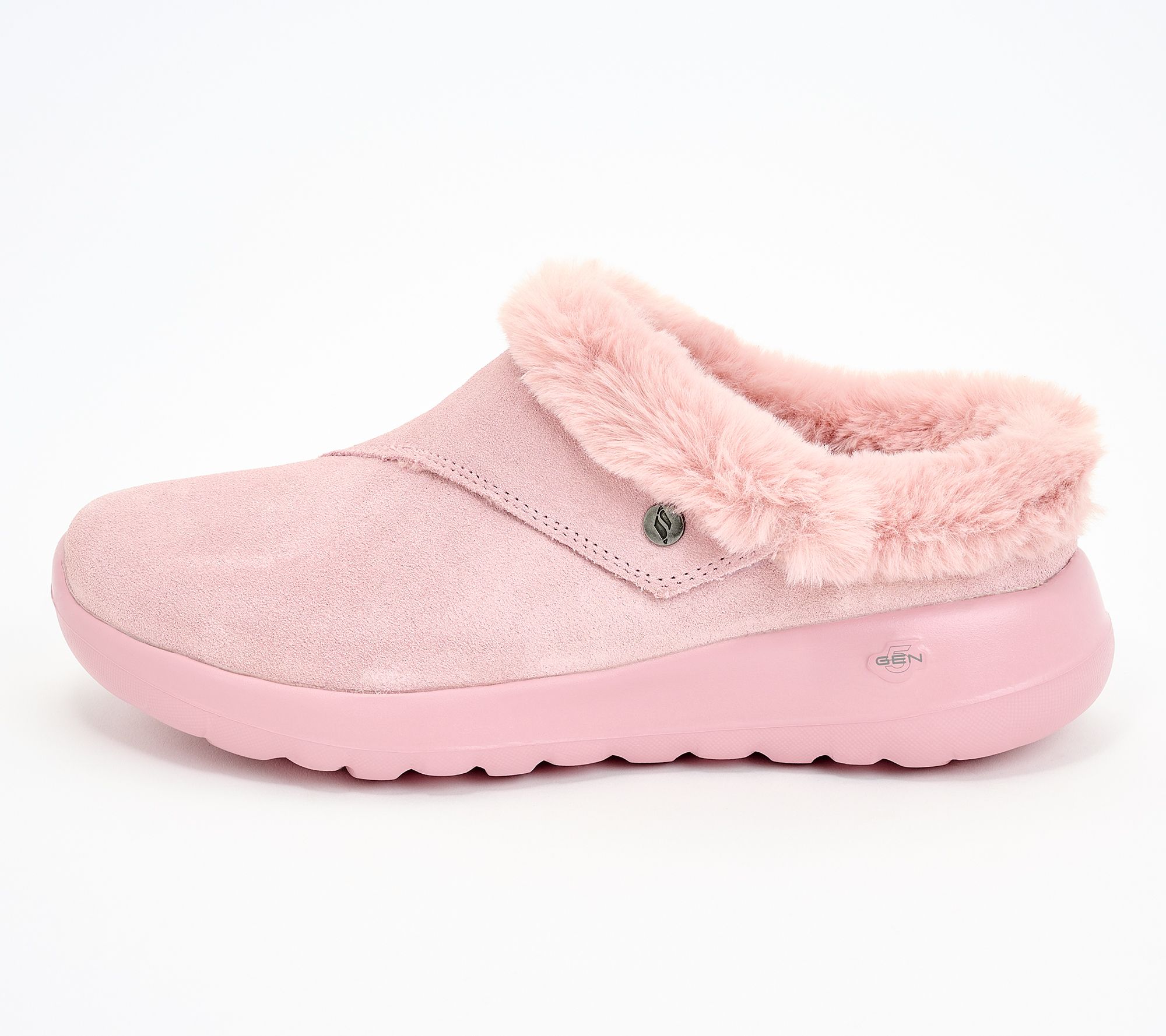 Skechers On-The-Go Joy Suede and Faux Fur Slip-Ons - Cozy Life, Size 7 Medium, Mauve