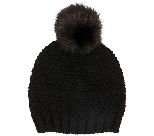 San Diego Hat Co. Solid Pattern Knit Beanie w/ux Fur Pom