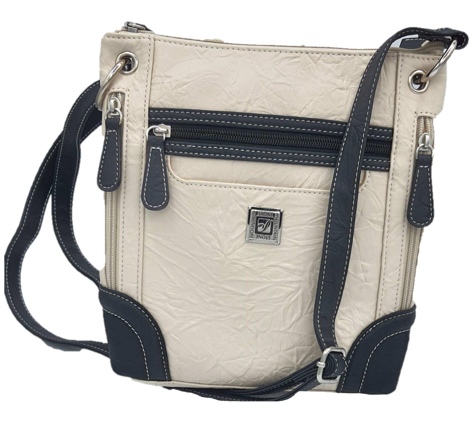 Stone Mountain Purse Gray Leather Double Handle Handbag Purses Pocketbooks