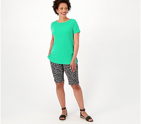 Susan Graver Liquid Knit Short-Sleeve Top & Shorts Petite Set