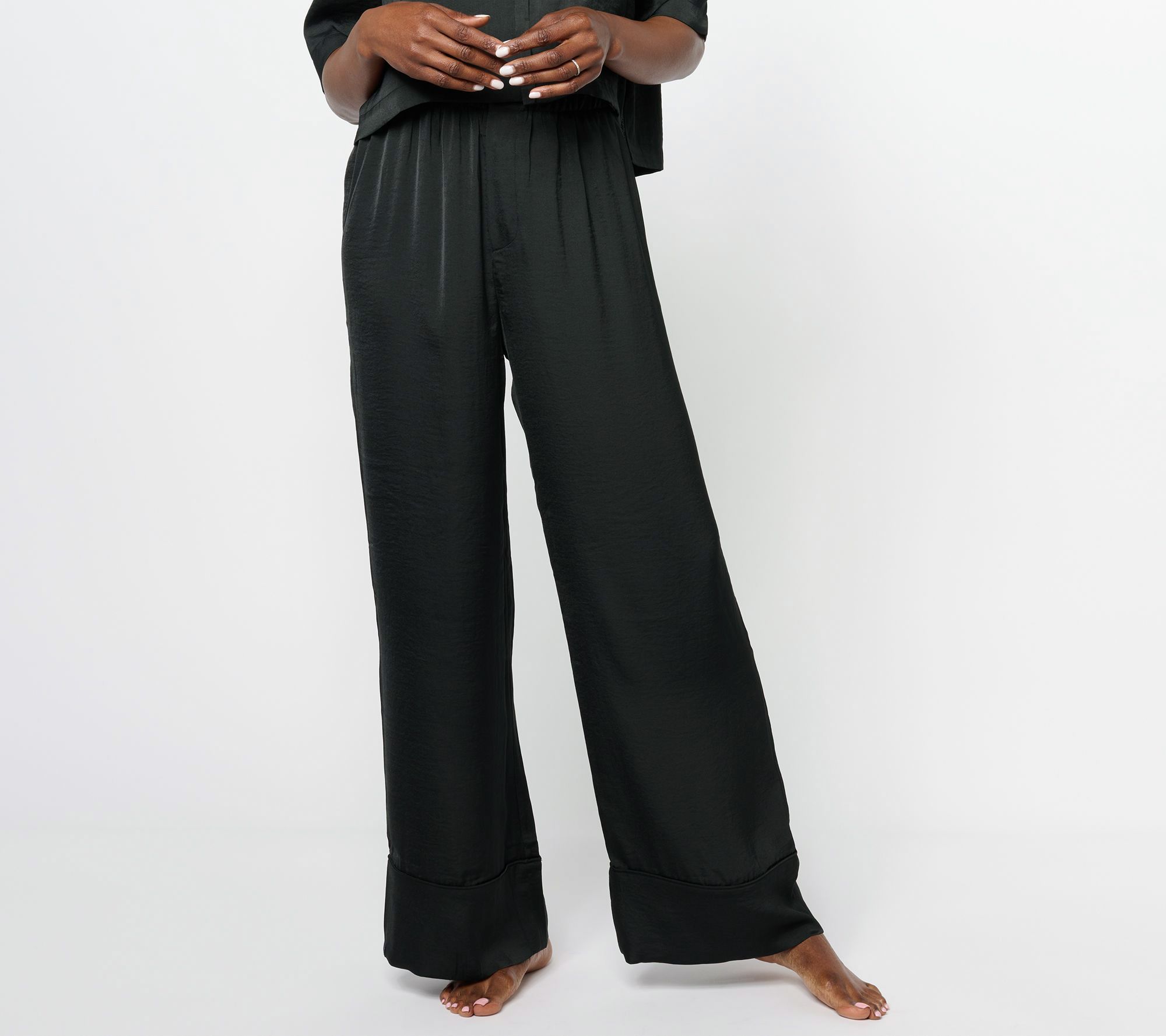 Barefoot Dreams Washed Satin Piped Wide Leg Pant