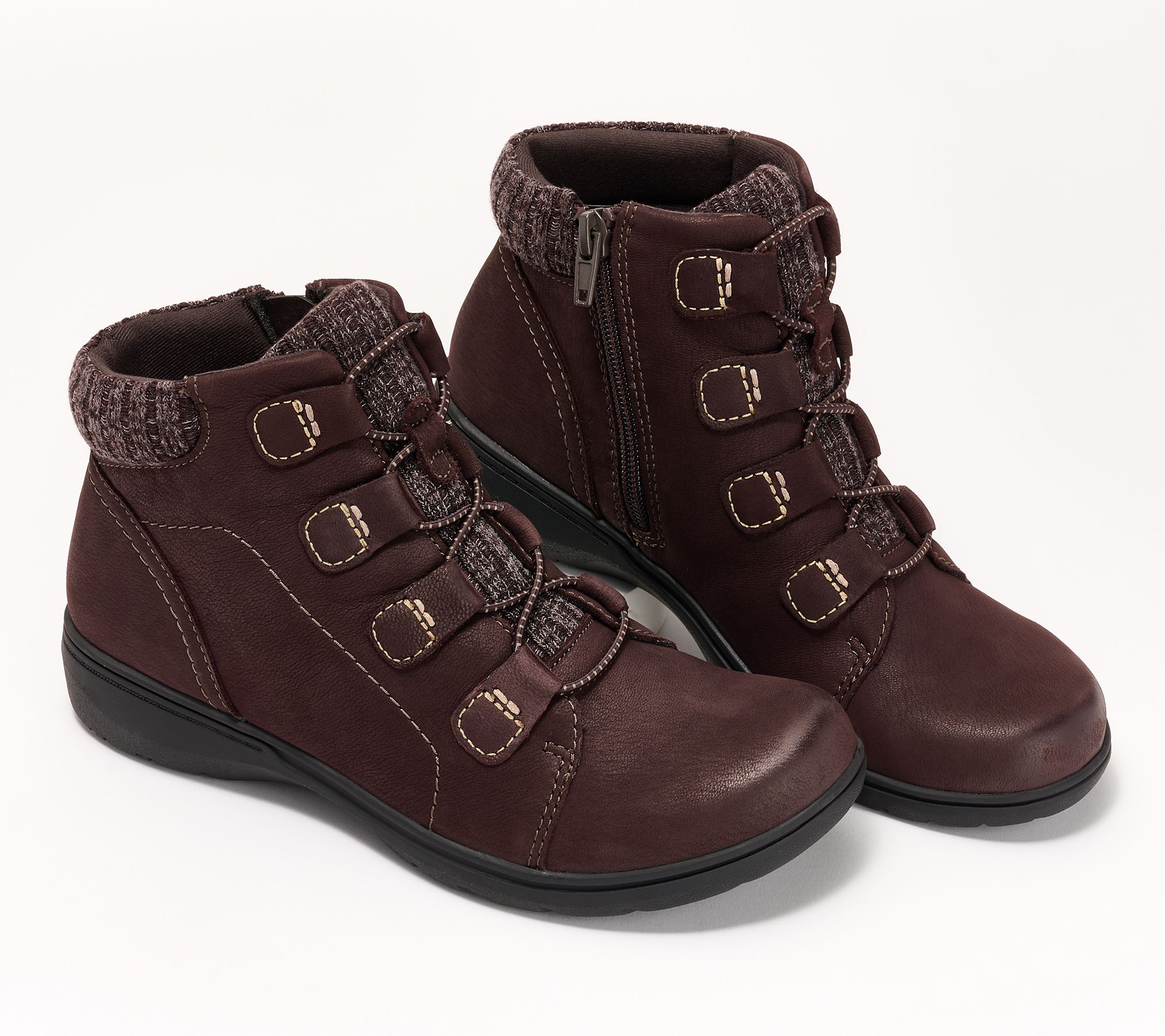 Clarks Collection Leather & Knit Ankle Boots- Carleigh Jade - QVC.com
