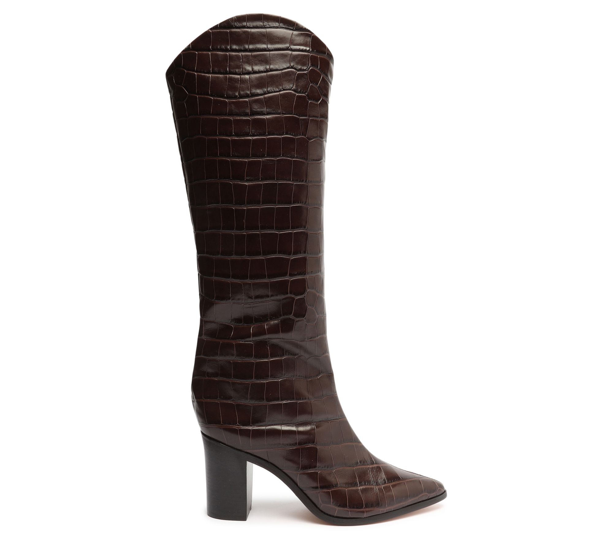 Schutz | Maryana Block Crocodile-Embossed Leather Boot | 5 US | Green