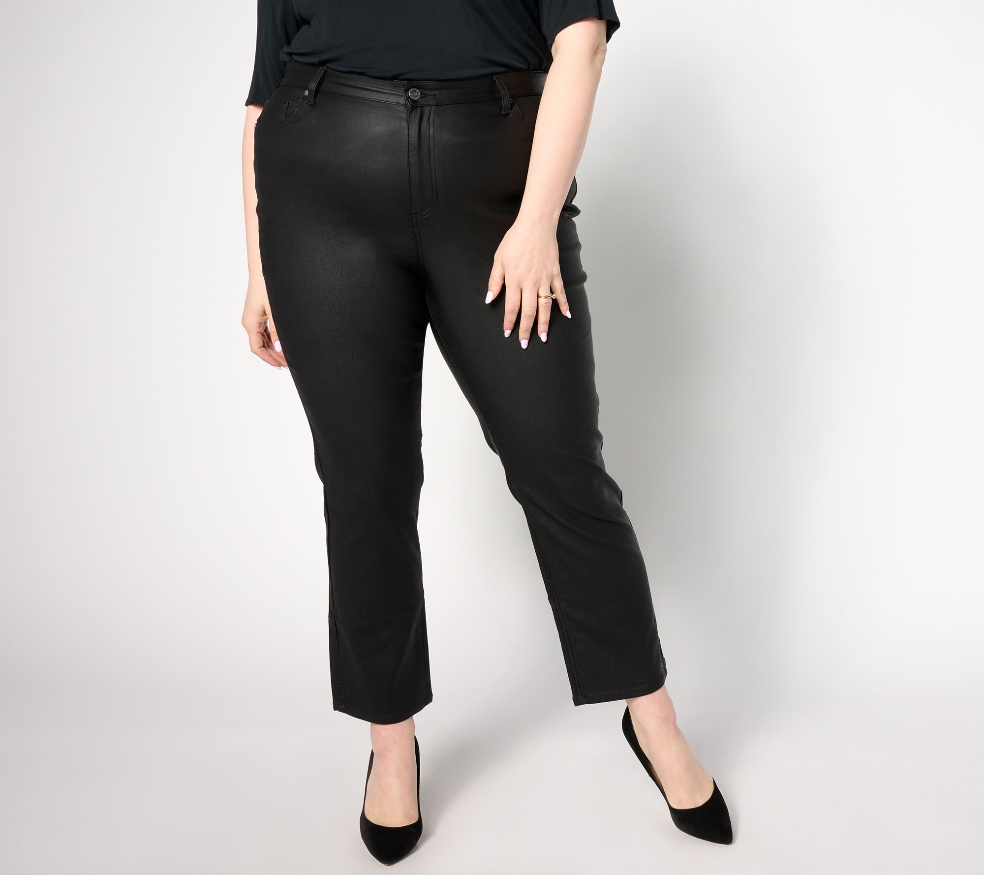 Susan Graver Petite Coated Straight Leg Jean