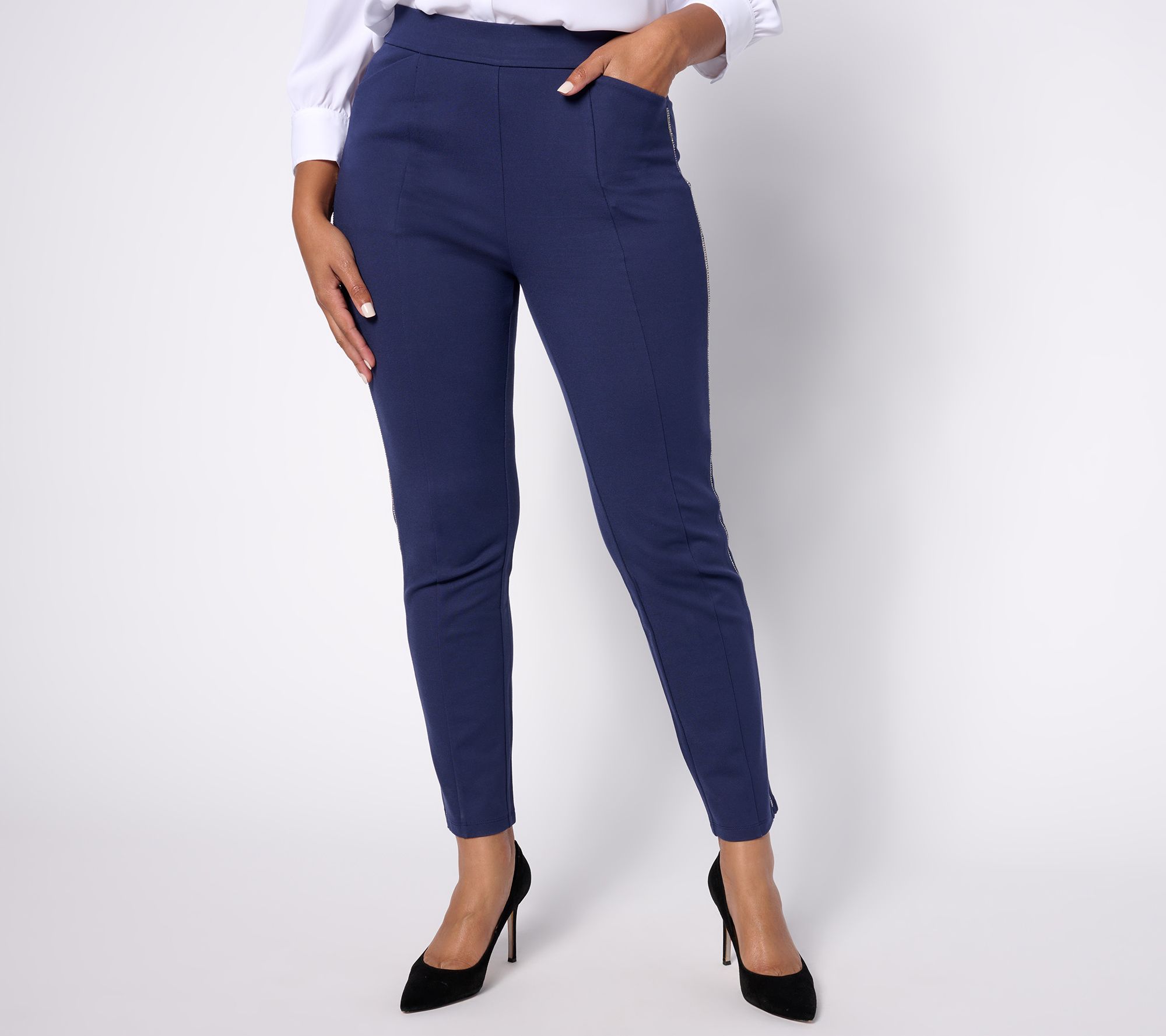 Isaac Mizrahi Live! Tall Knit Ponte Pants with Rhinestone