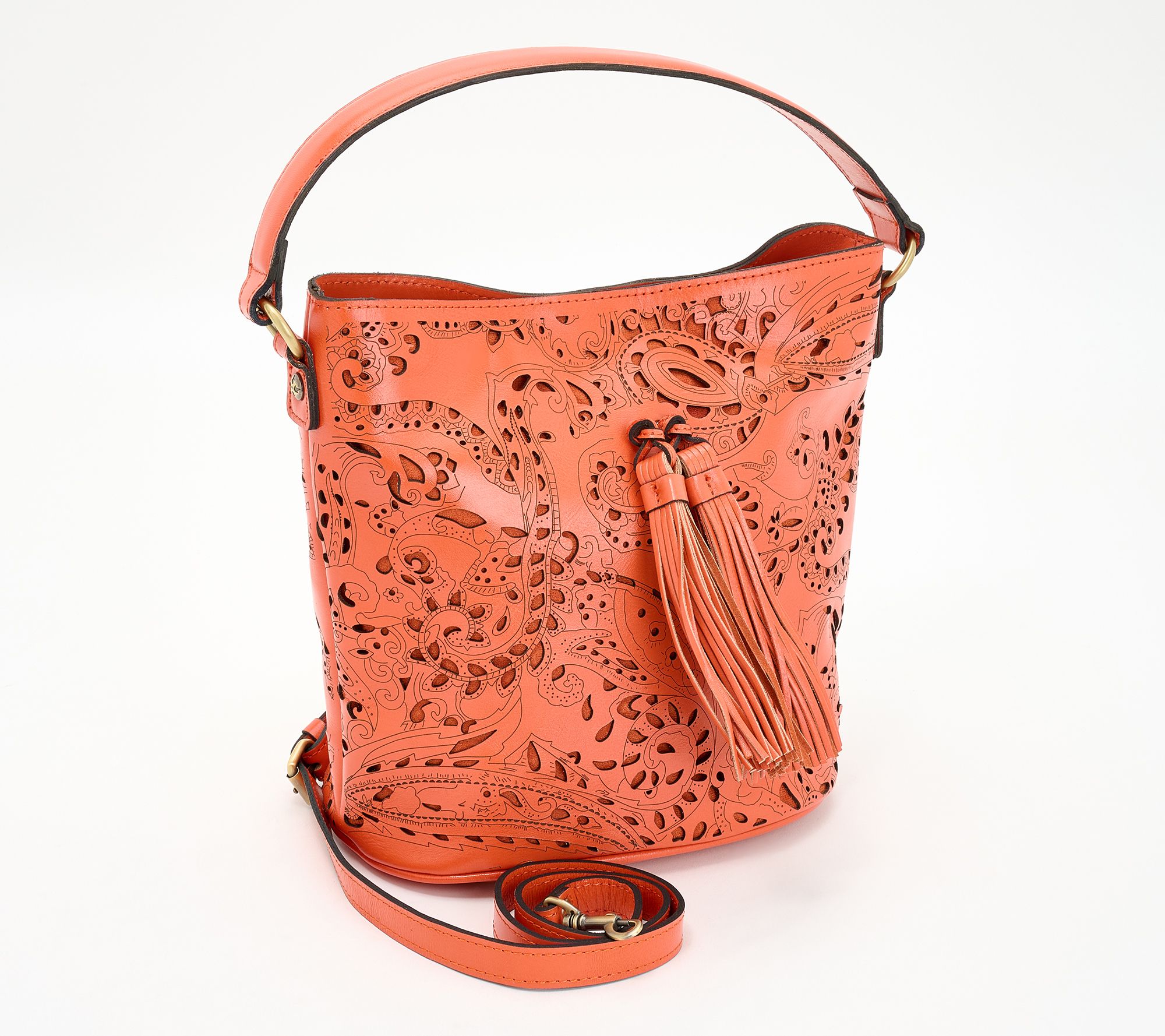 Patricia Nash Floral Cut Out Leather Lynne Bucket Bag