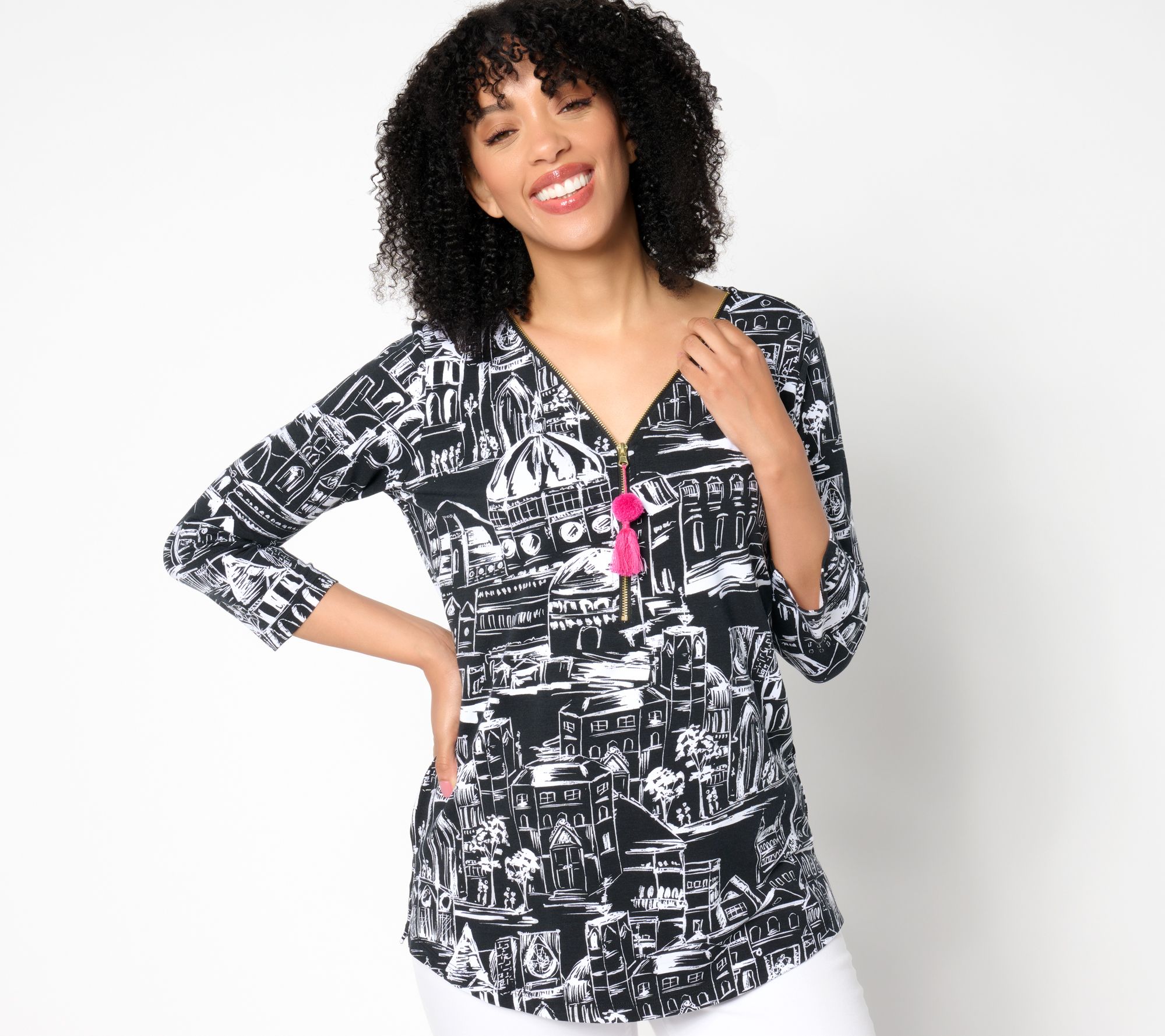 Belle by Kim Gravel Primabelle Knit Ciao Bella! Tassel Zip Top