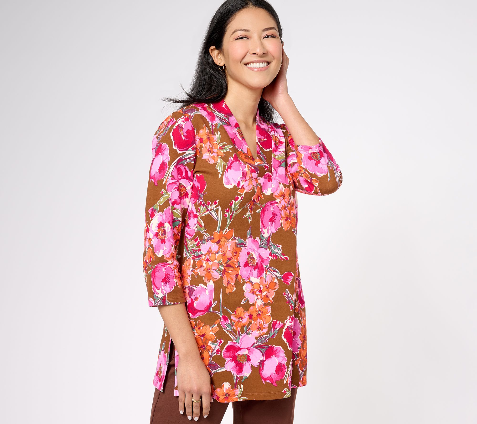 As Is Isaac Mizrahi Live! Petite Printed Floral Tunic