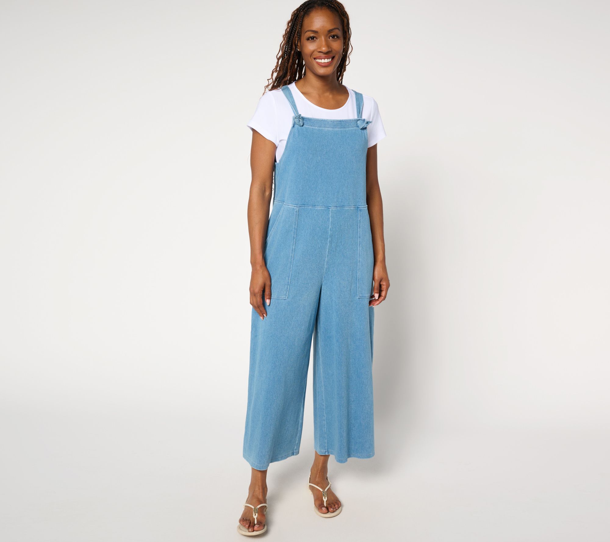 Women with Control Petite Prime Stretch 2 Denim Overalls w/ Tee