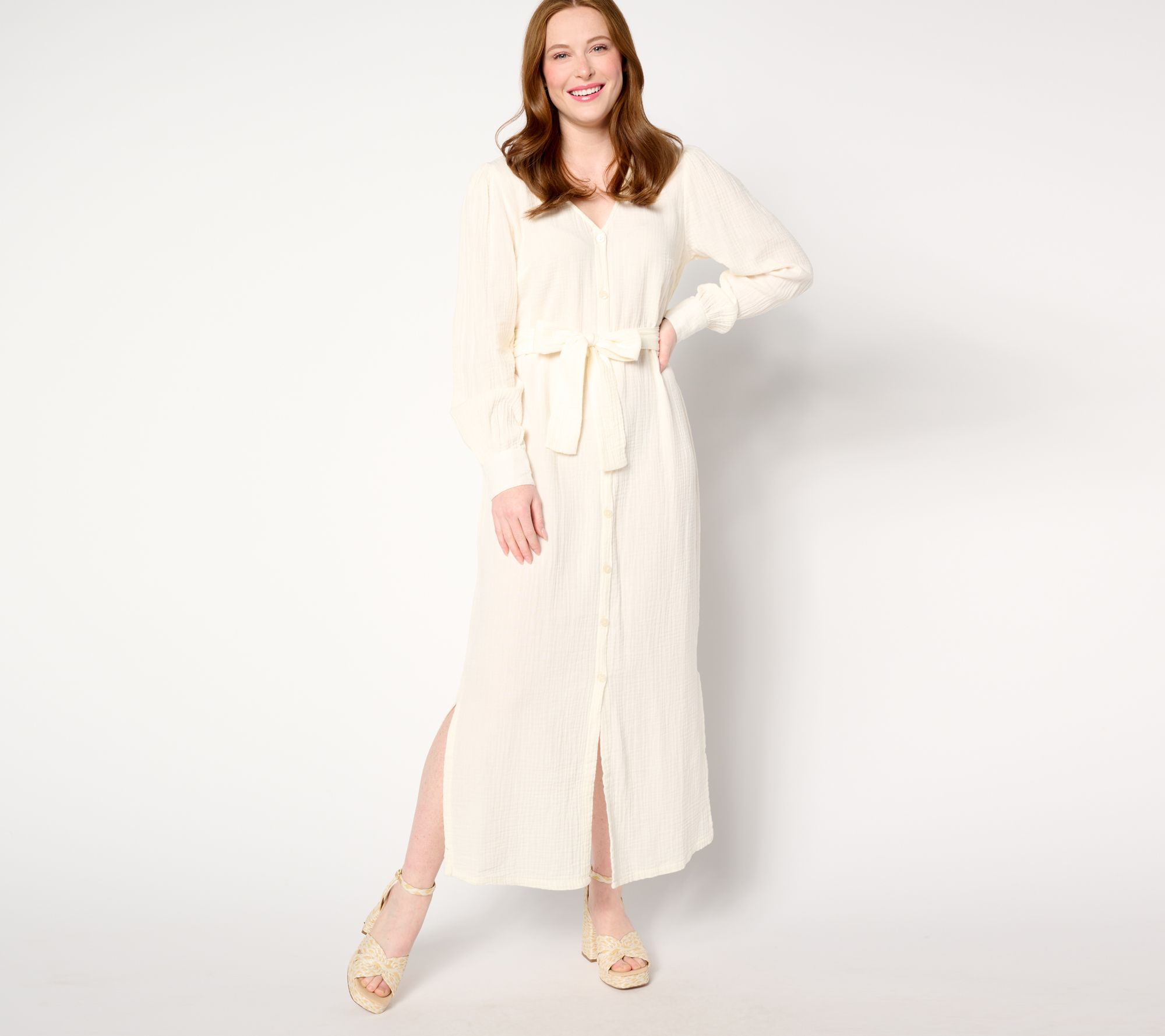 Peace Love World Boheme Regular Gauze Button-Front Tie-Waist Dress