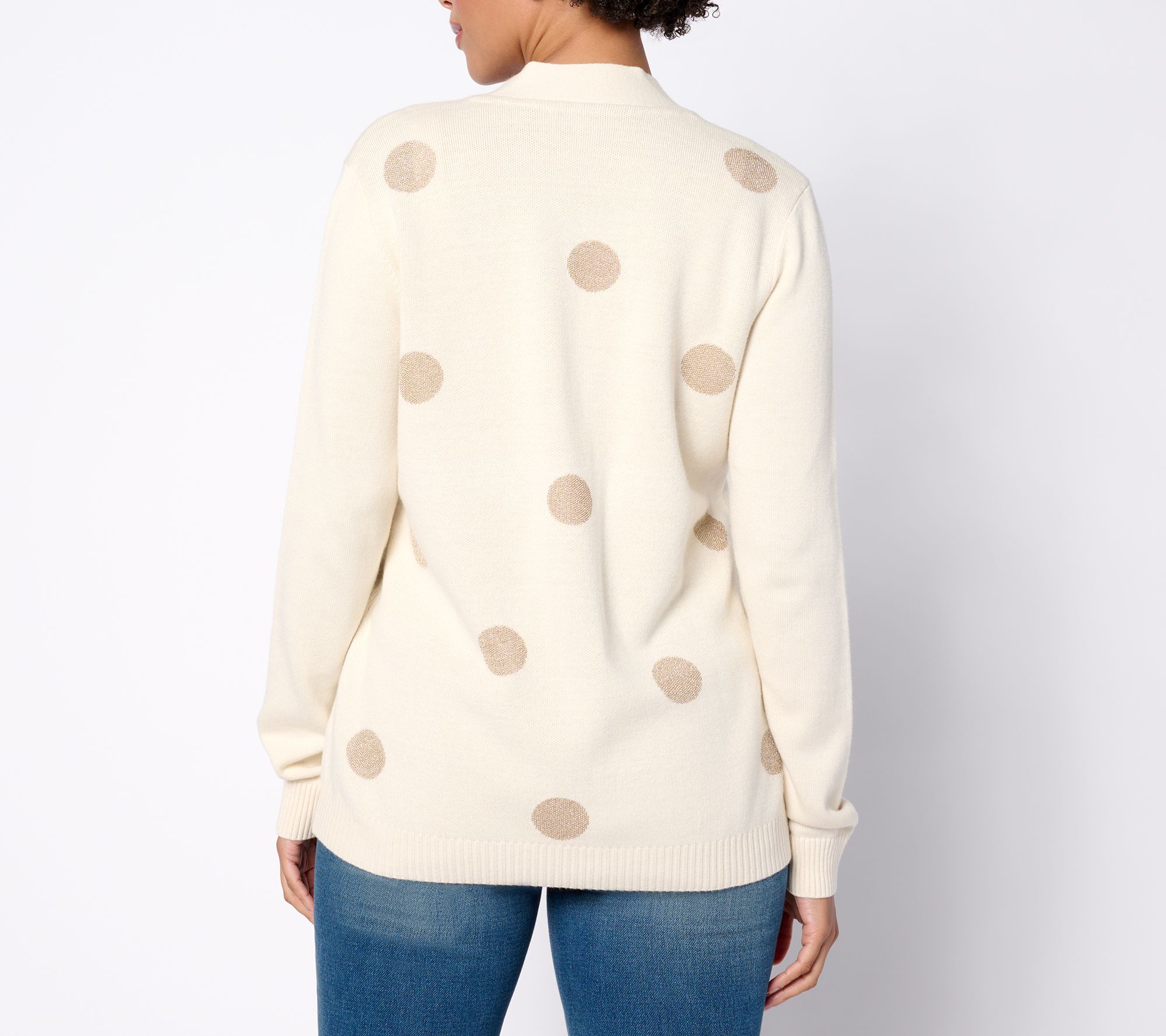 Cardigan Long Isaac Mizrahi – Jacquard Treillis Kaki/ivoire Taille M – Occasion Très Bon état