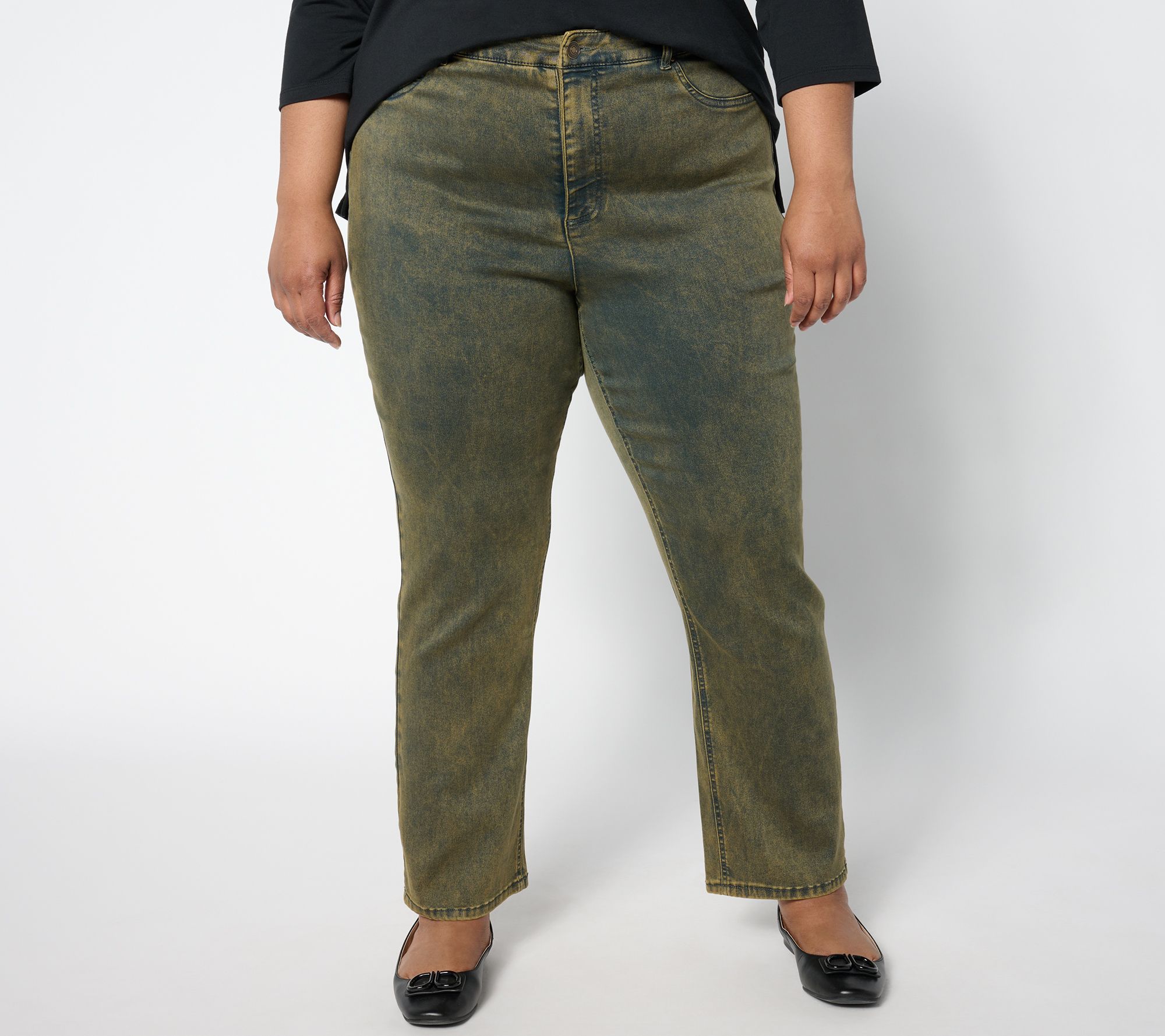 Joan Rivers Regular Vintage Wash Denim Straight Leg Ankle Pants