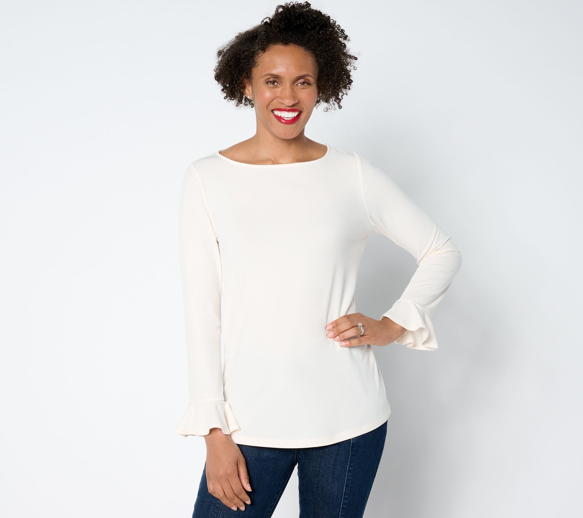 Susan Graver Liquid Knit Flutter Bracelet-Sleeve Top