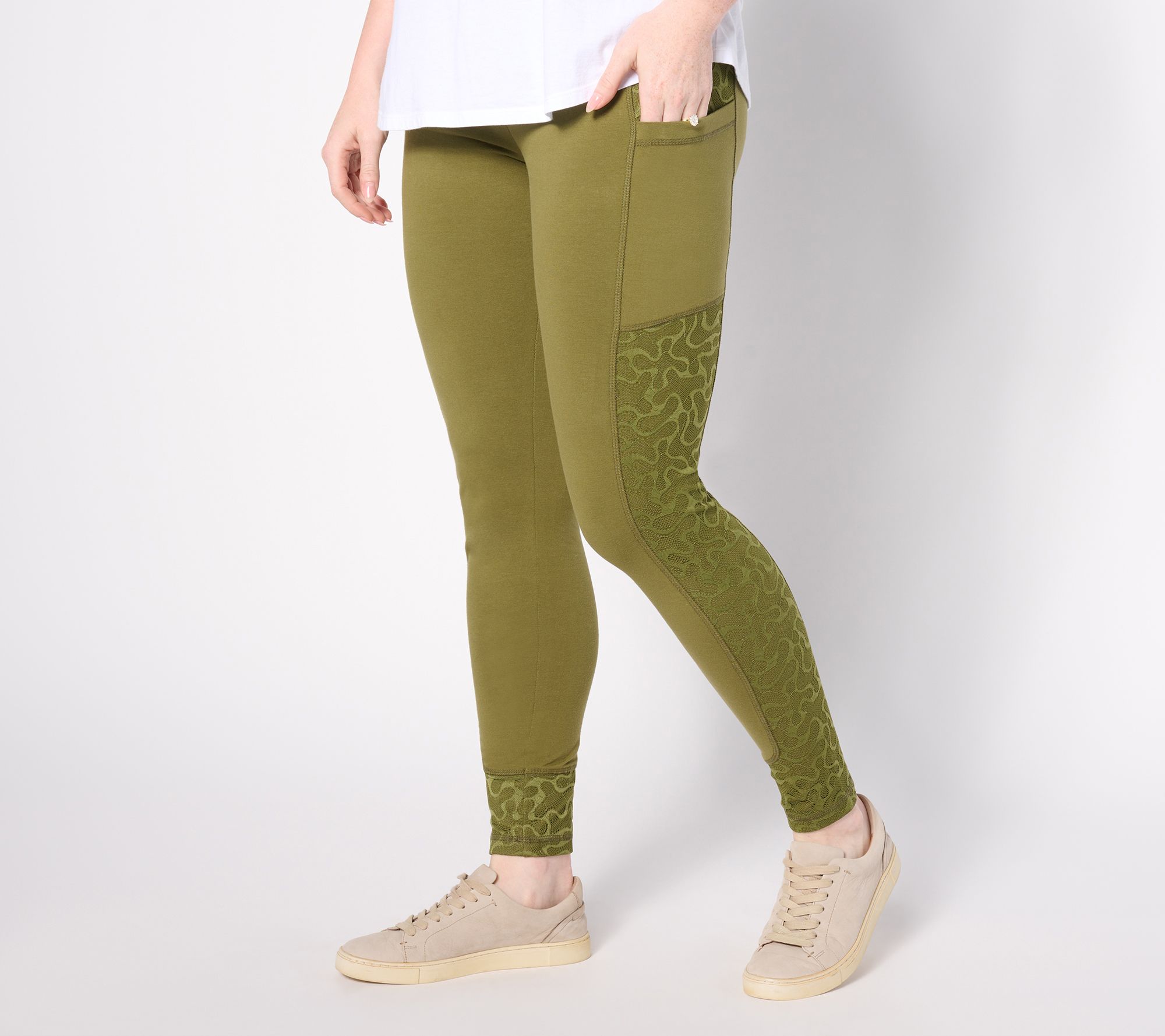 "As Is" LOGO Layers by Lori Goldstein Petite Lace Trim Leggings