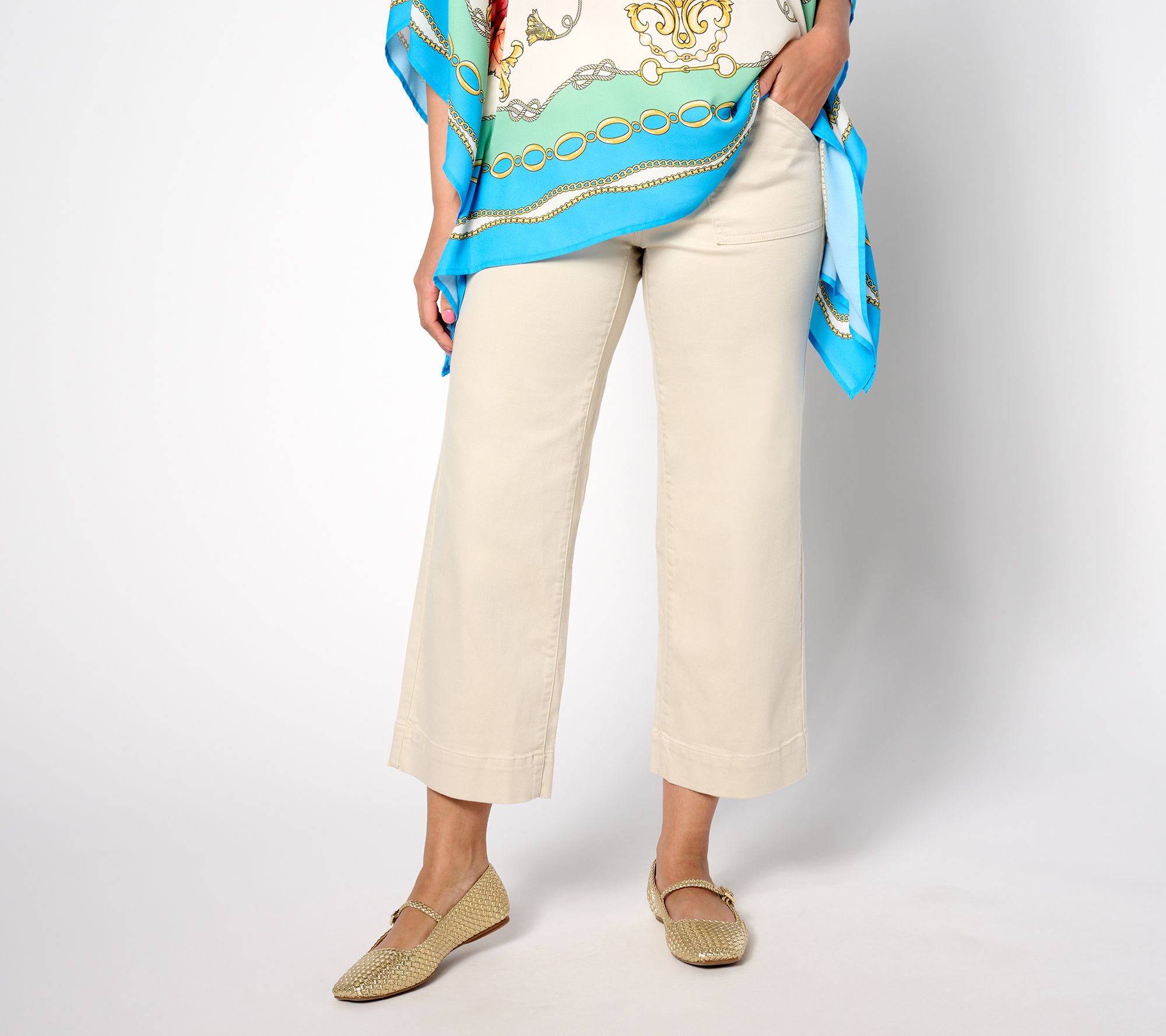 "As Is" Belle by Kim Gravel Pet TripleLuxe Twill Wide Leg Cropped Pants