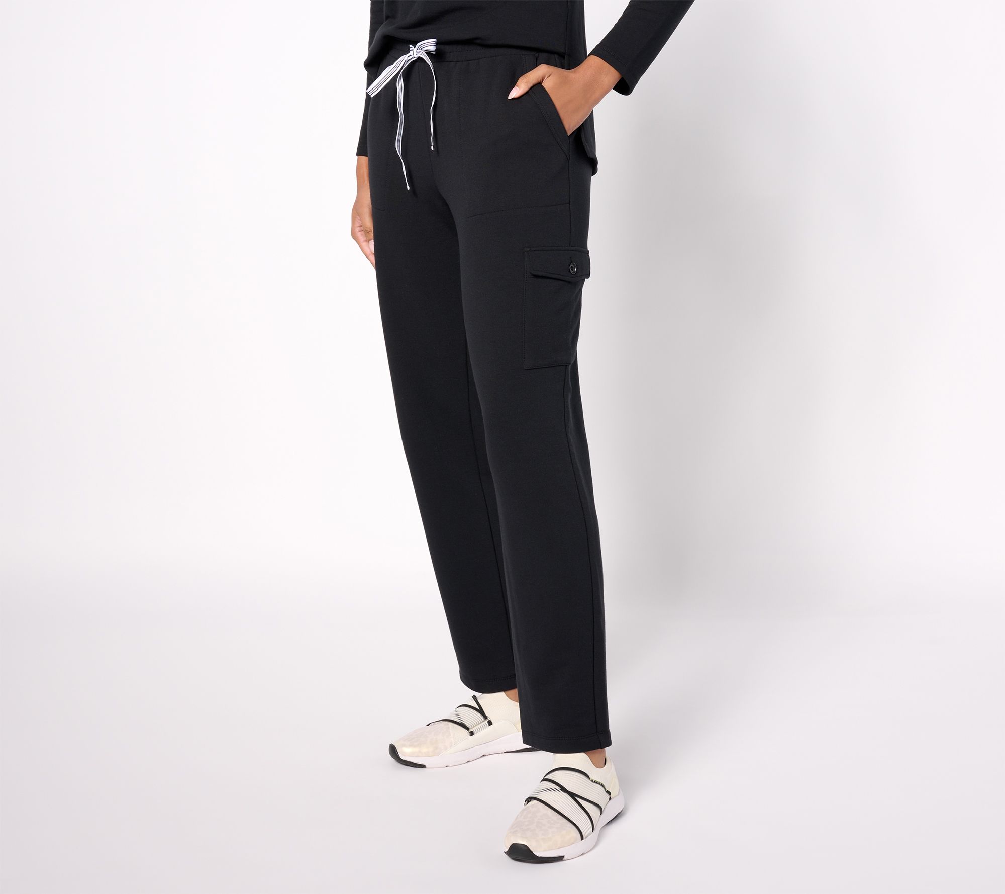 "As Is" Susan Graver Weekend Regular Brushed Knit Straight Leg Cargo Pants