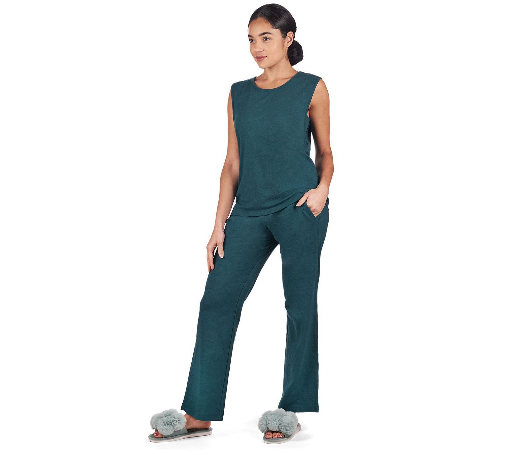 Memoi Relaxed Fit Cotton Slub Tank & PantLounge Set