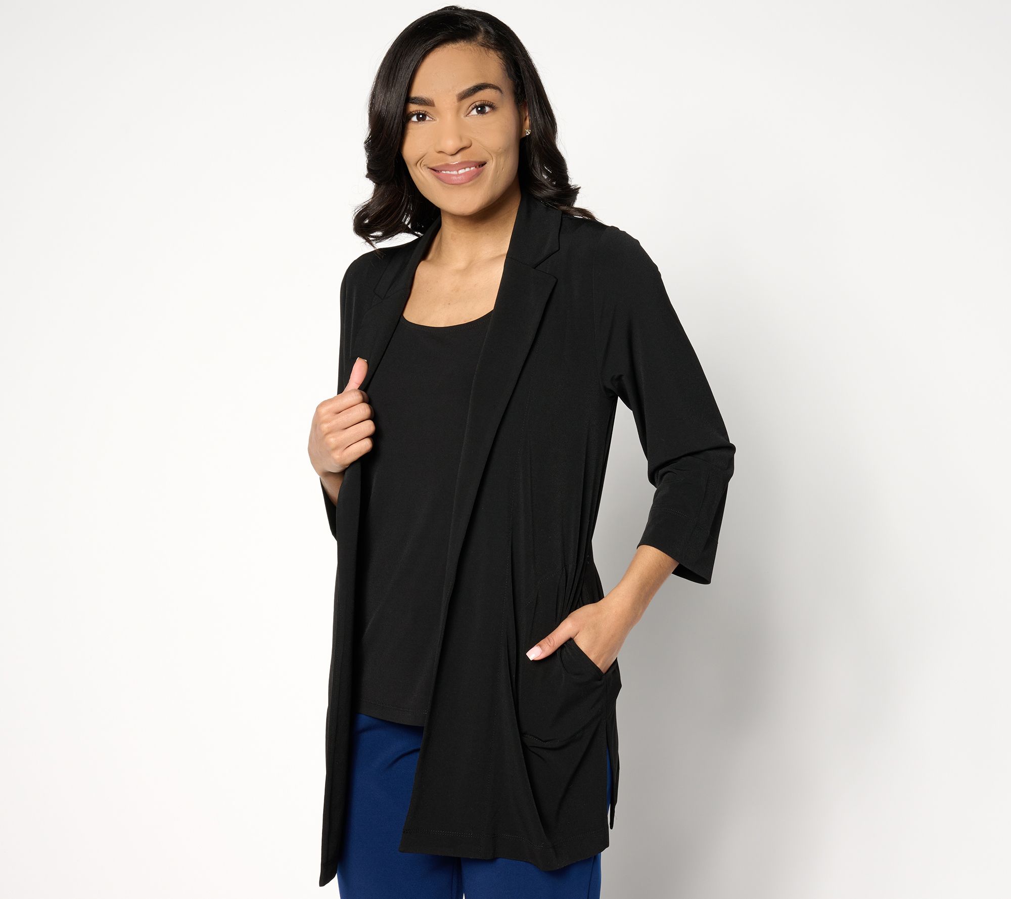 "As Is" Susan Graver Every Day Petite Liquid Knit Open Cardigan