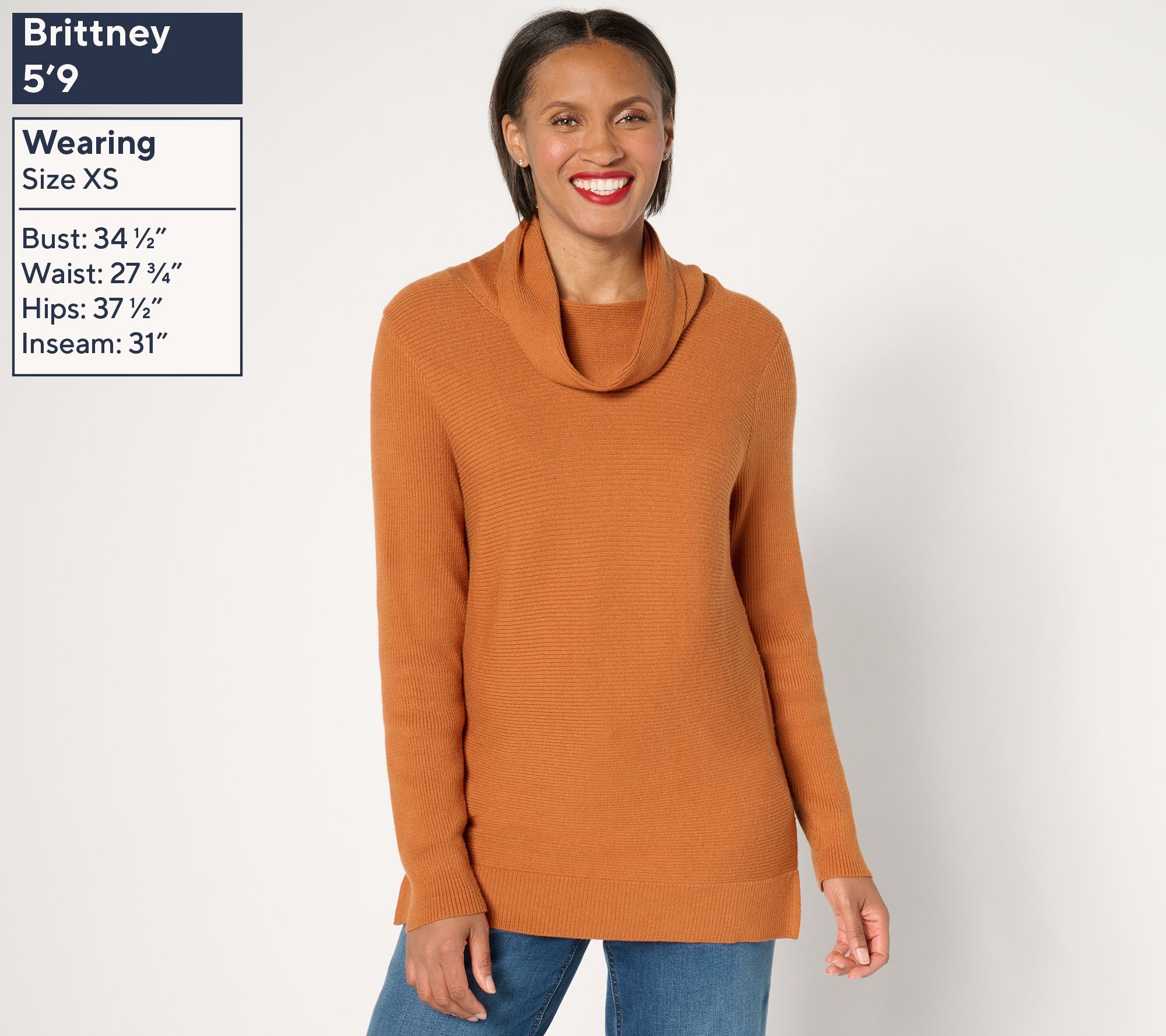 AnyBody Brushed Rib Cowl Neck Sweater with Side Slits - QVC.com