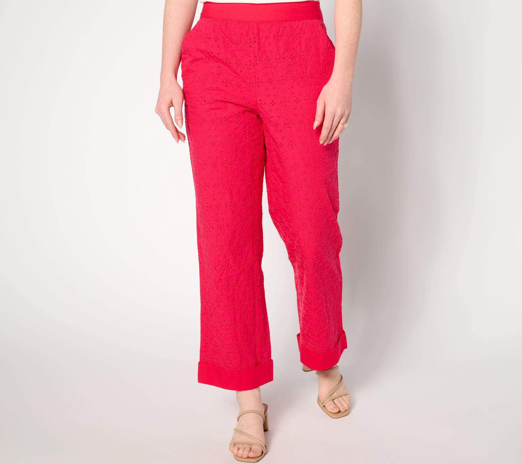 "As Is" Isaac Mizrahi Live! Petite Cotton Eyelet Ankle Pants