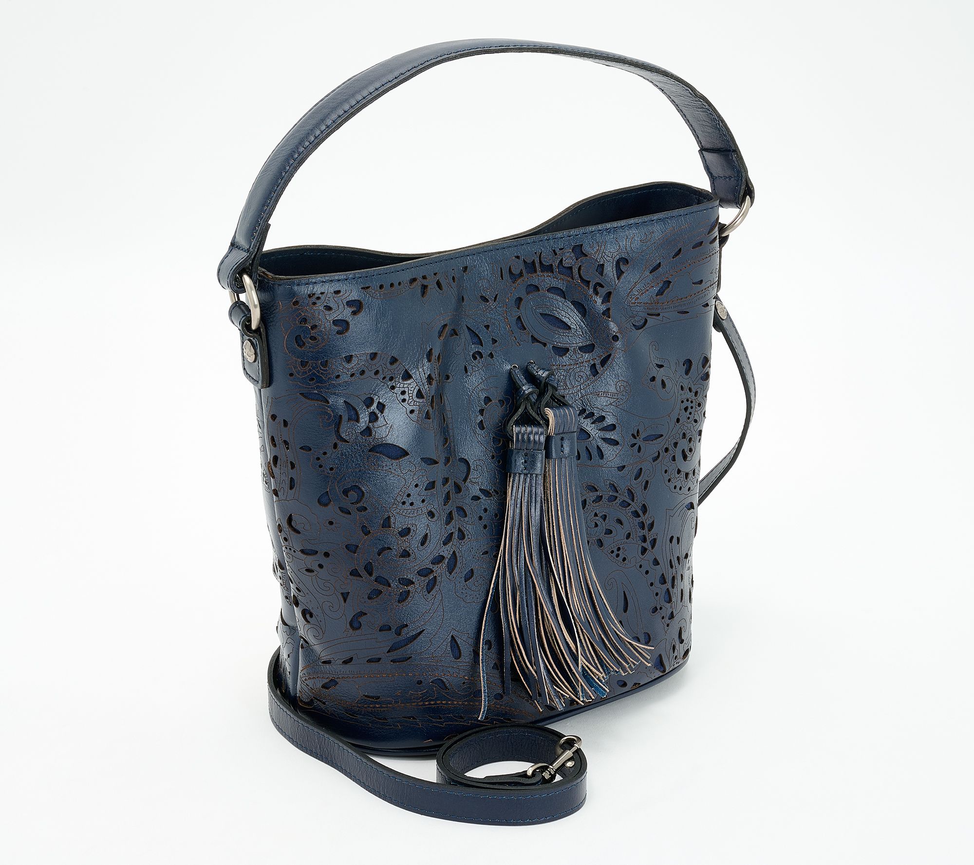 "As Is" Patricia Nash Floral Cut Out Leather Lynne Bucket Bag