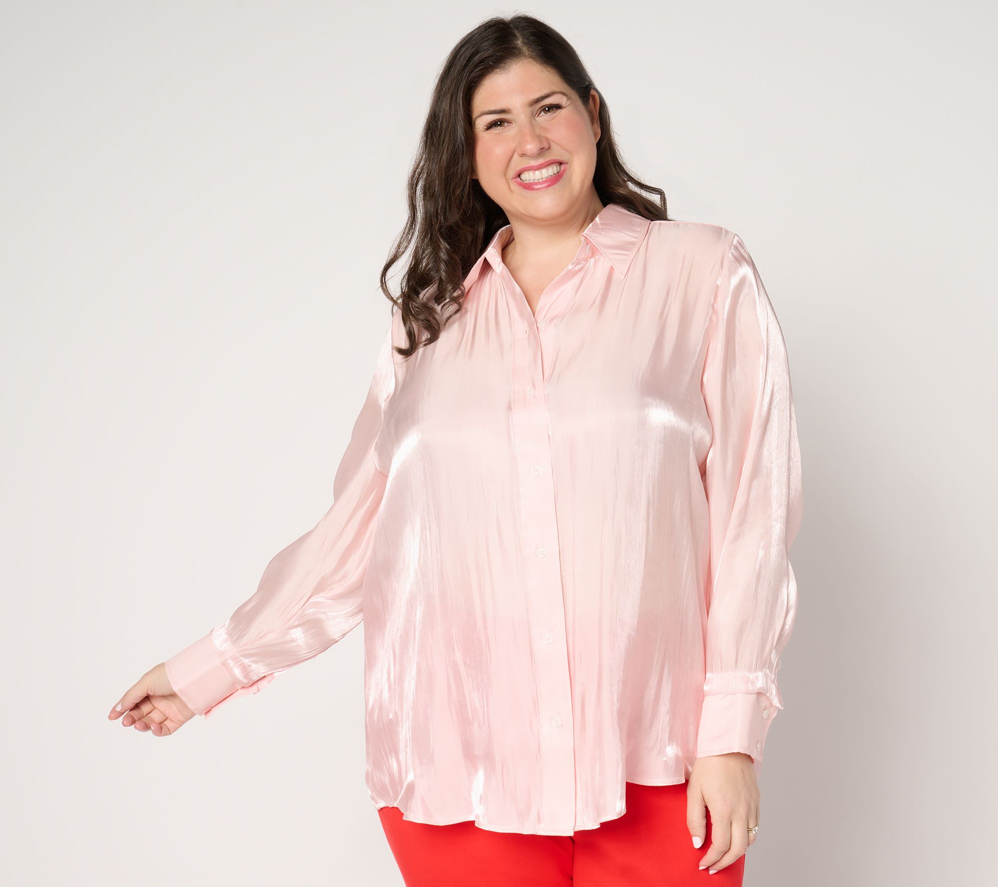 by Stacy London Metallic Foundation Button Front Shirt