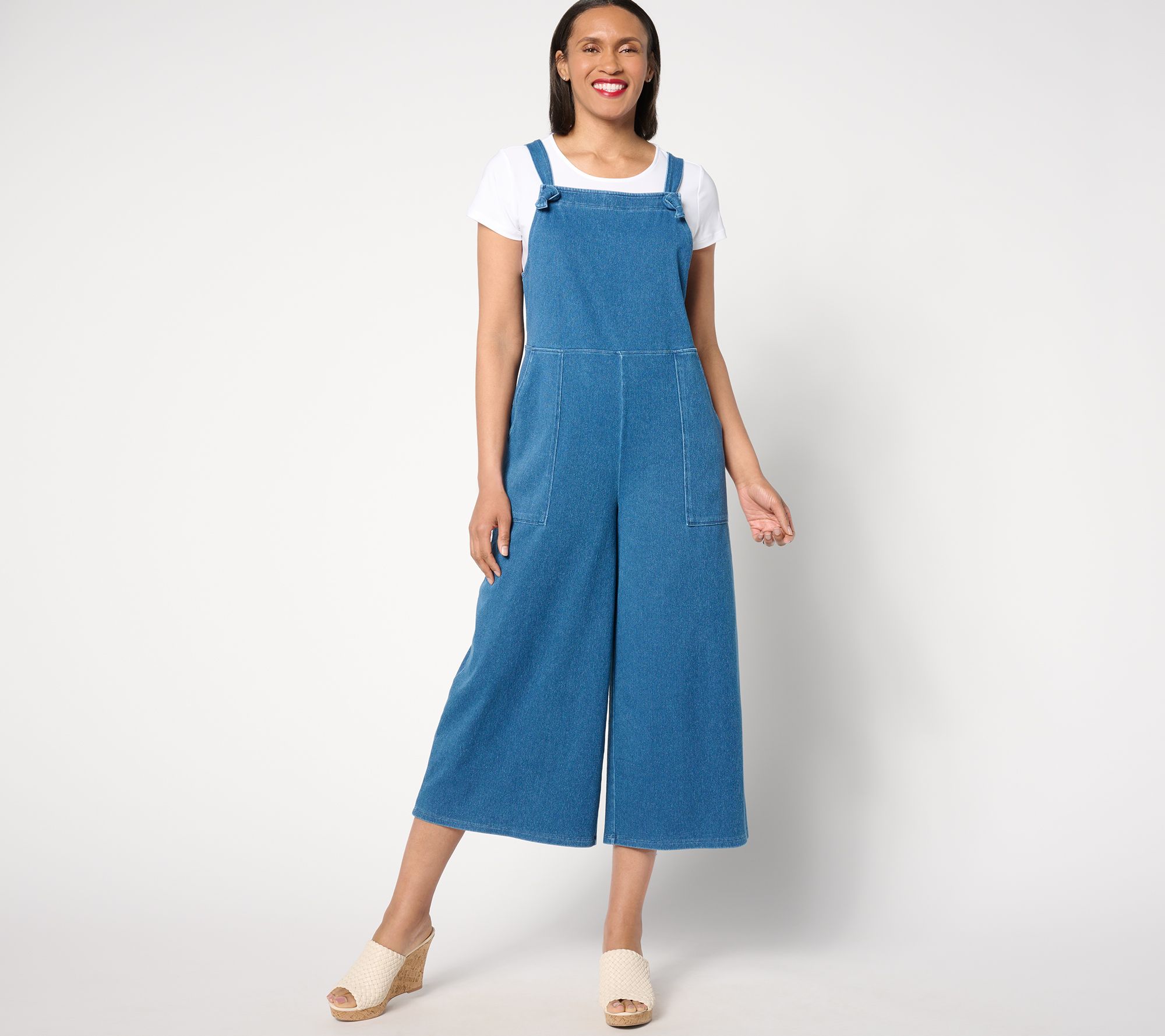 "As Is" Women with Control Petite Prime Stretch 2 Denim Overalls w/ Tee