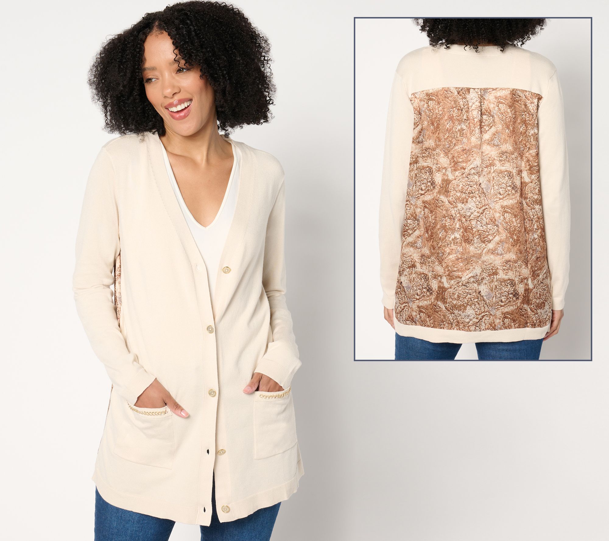 "As Is" Inspired by Susan Graver Mixed Media Print Cardigan