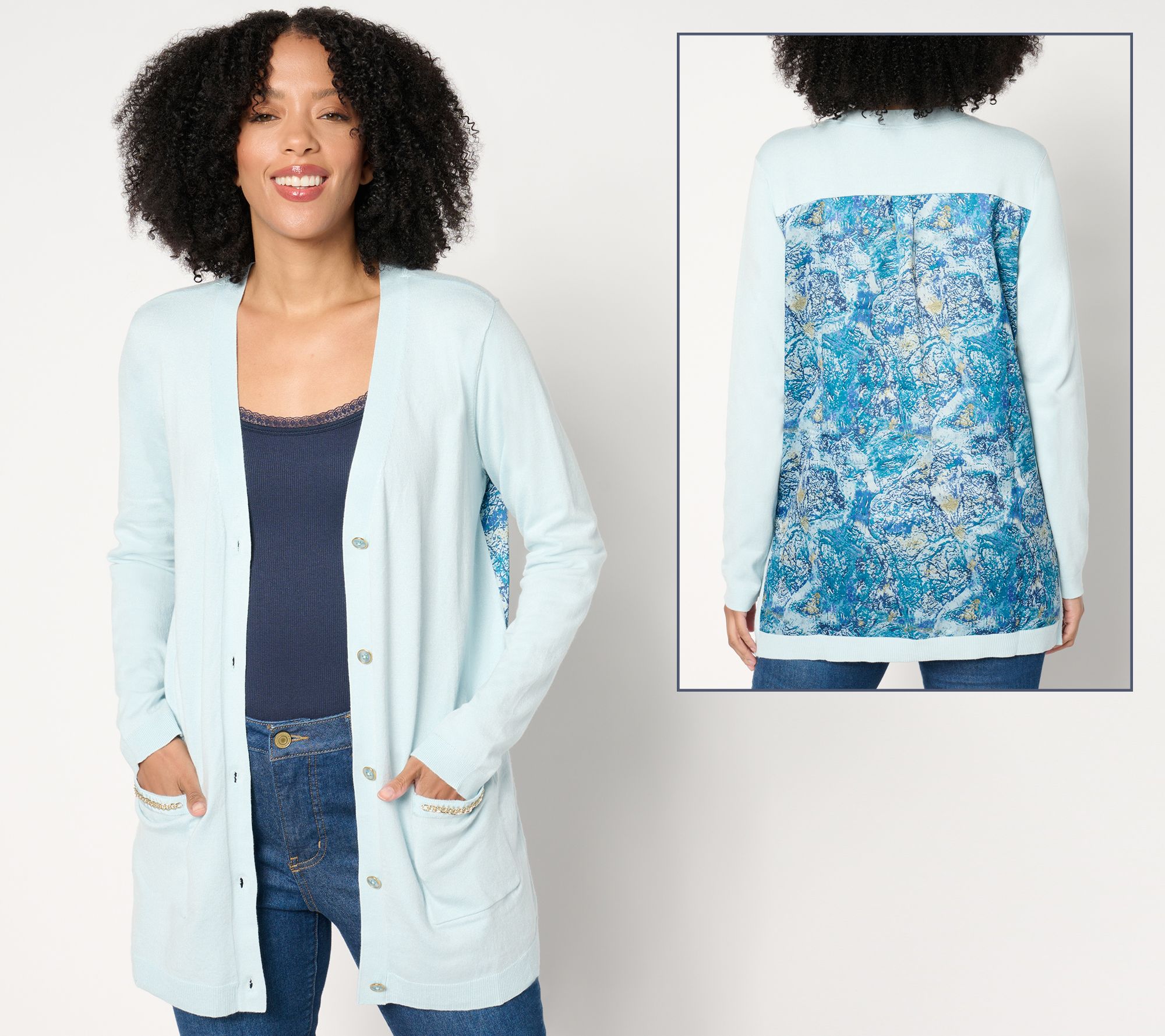 "As Is" Inspired by Susan Graver Mixed Media Print Cardigan