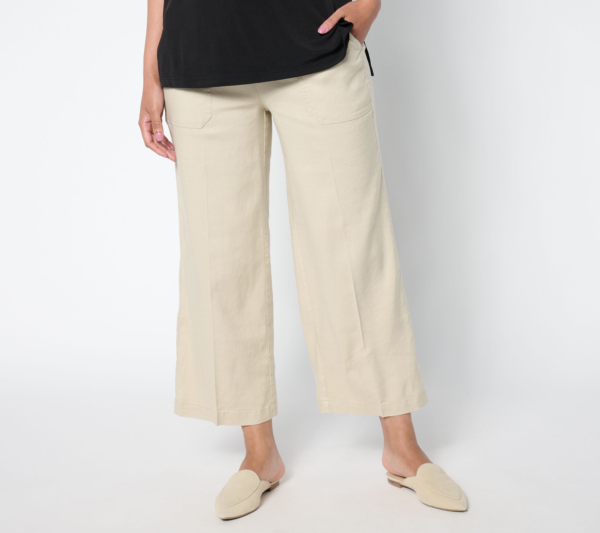 "As Is" NYDJ Wide Leg Stretch Linen Cropped Cargo - Feather