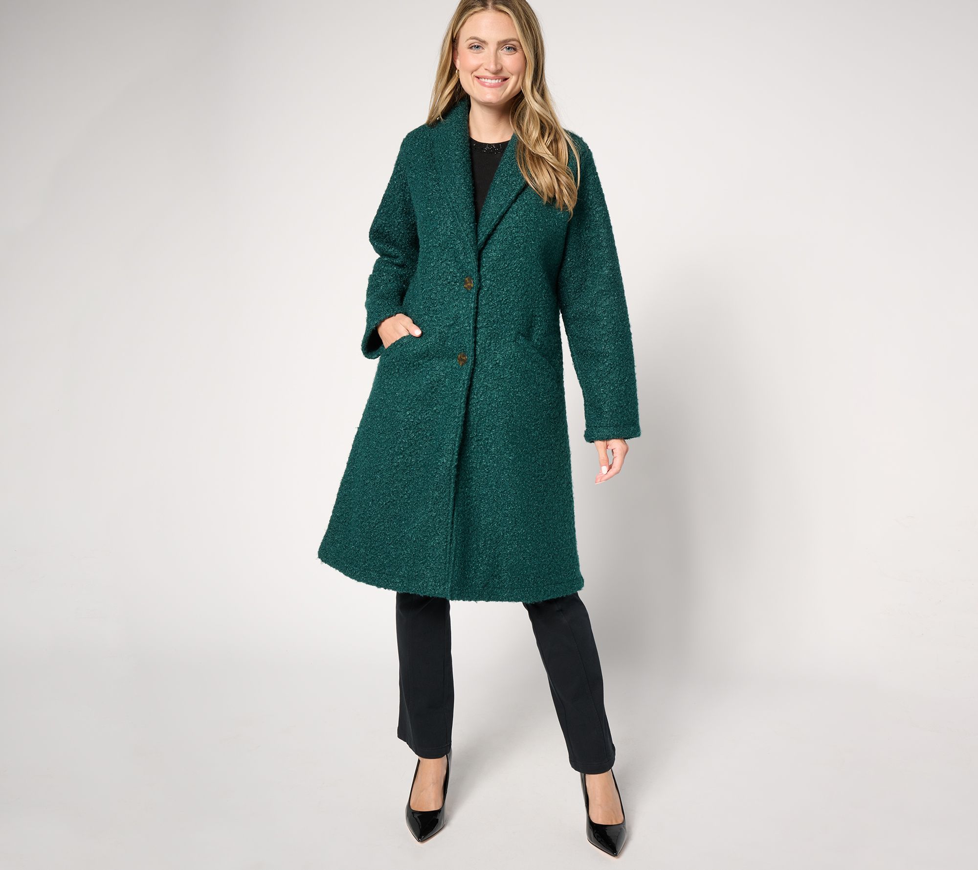 "As Is" Joan Rivers Petite Plaid Curly Sherpa Shawl Collar Coat