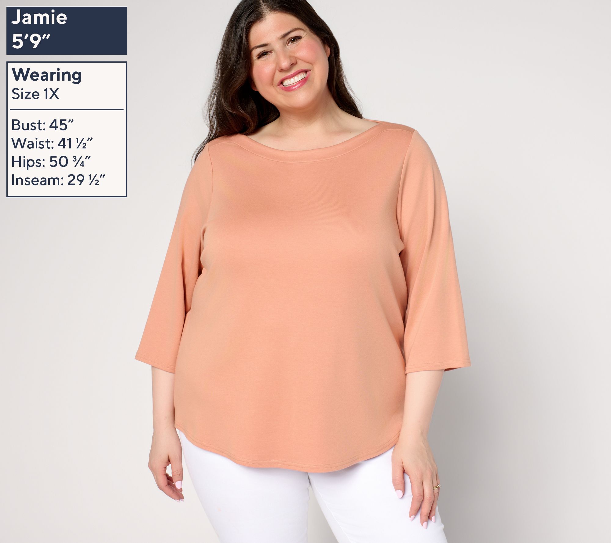 Martha Stewart Signature Bateau Neck 3/4 Sleeve Top - QVC.com