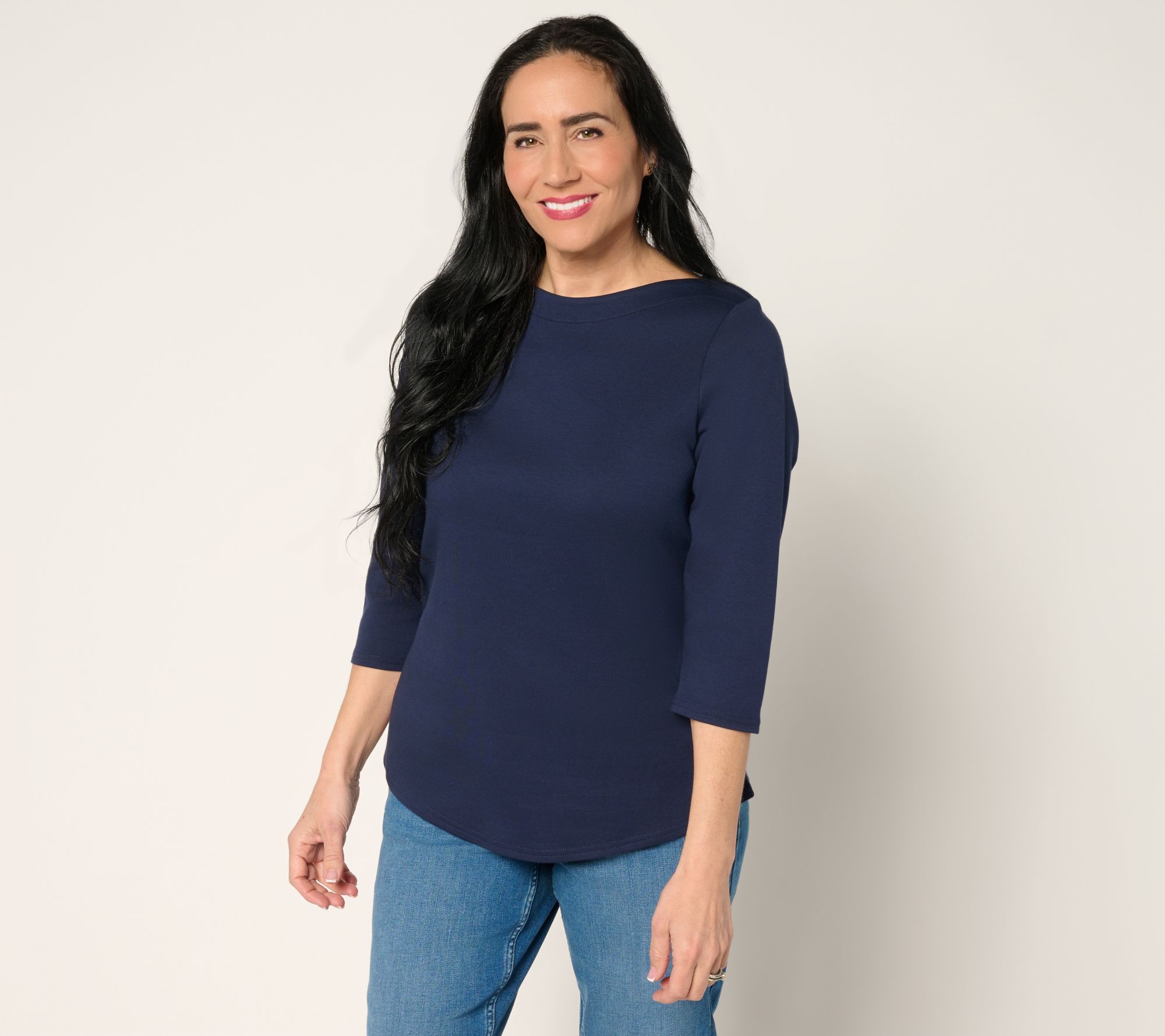 Martha Stewart Signature Bateau Neck 3/4 Sleeve Top