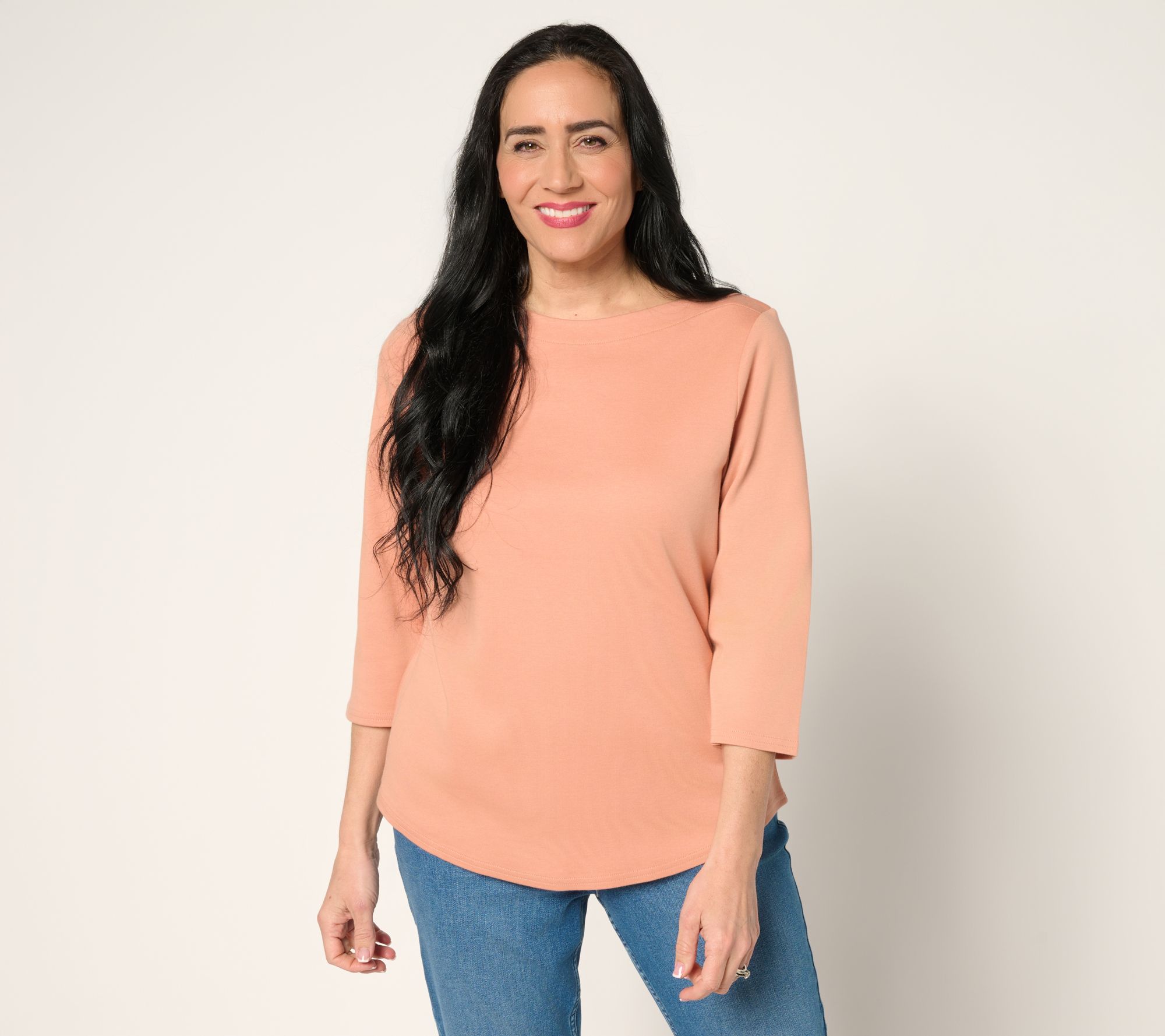 Martha Stewart Signature Bateau Neck 3/4 Sleeve Top