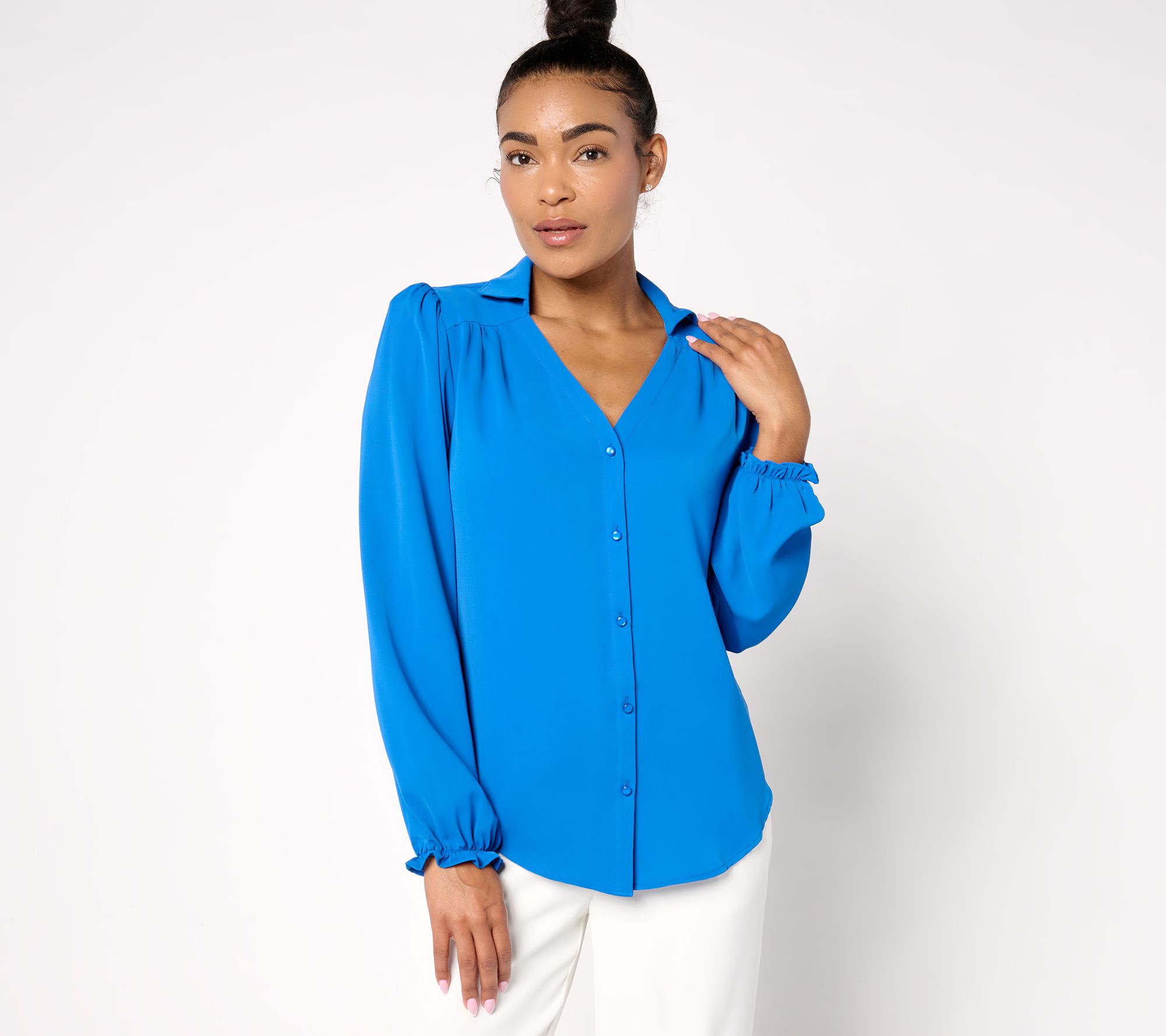 "As Is" nicole by Nicole Miller Puff Sleeve Button Front Blouse