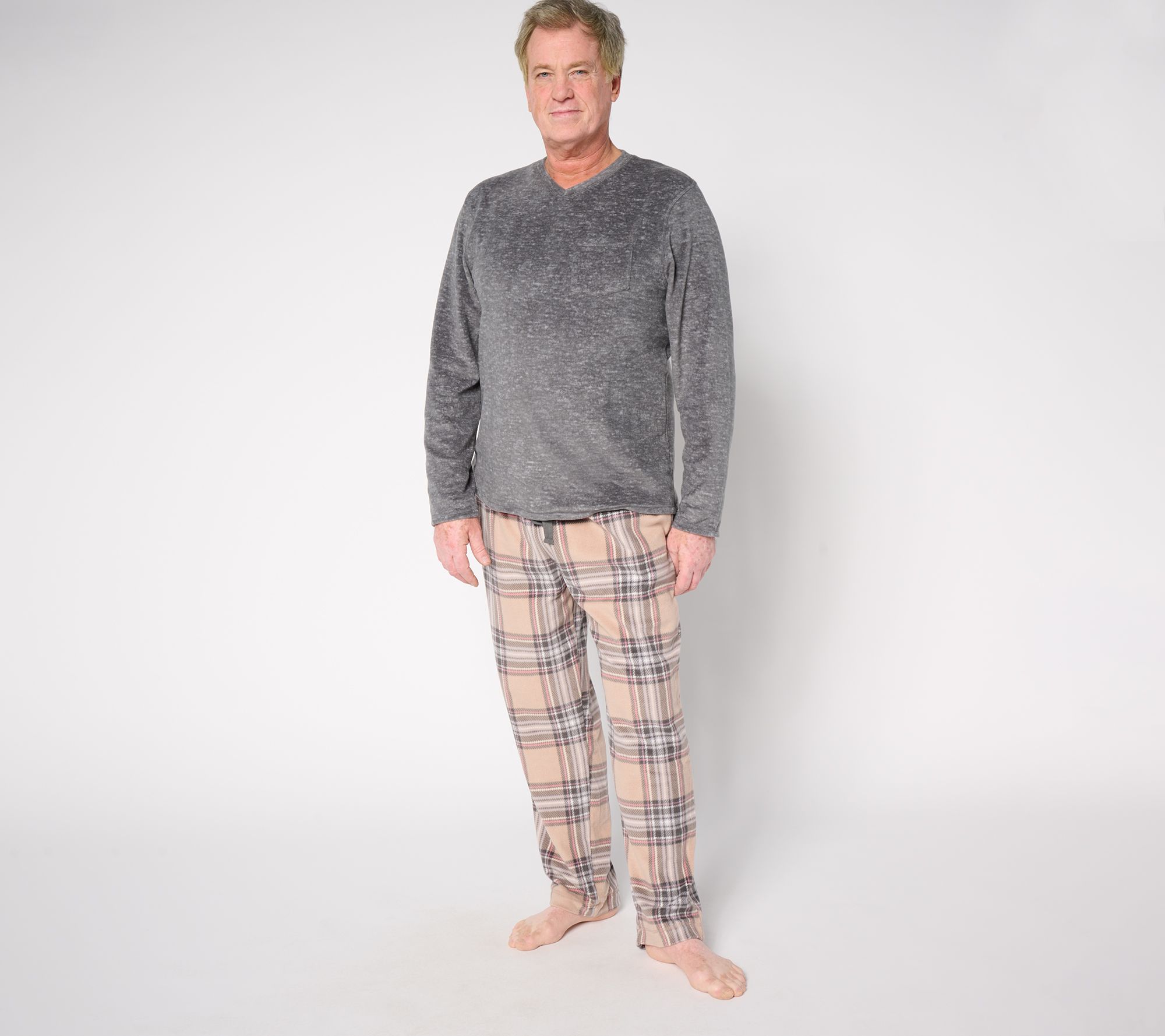 "As Is" Cuddl Duds Men's Fleece with Stretch V-Neck & Pant Pajama