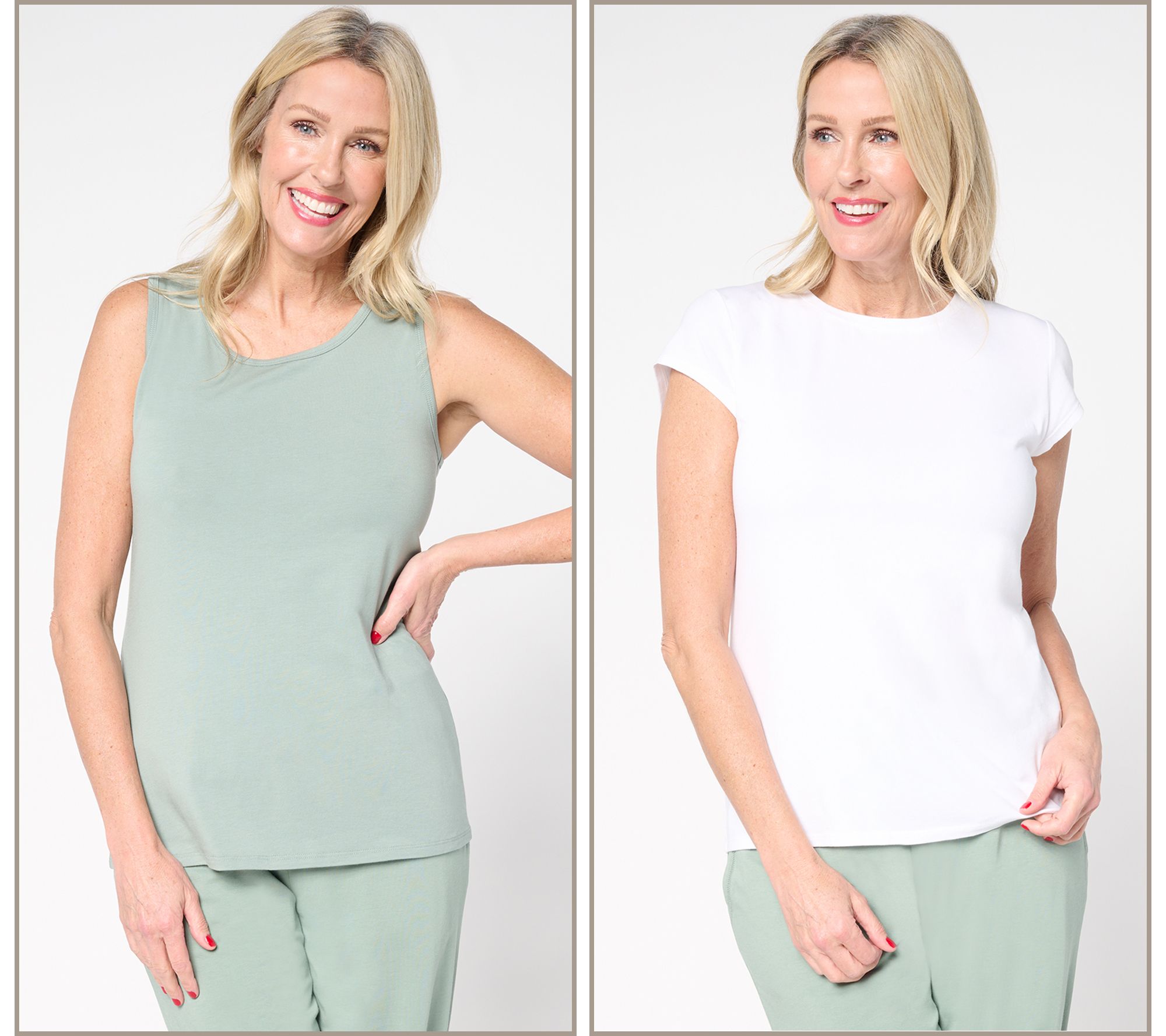 "As Is" AnyBody Cozy Knit Boyfriend Tee and Layering Tank Pack