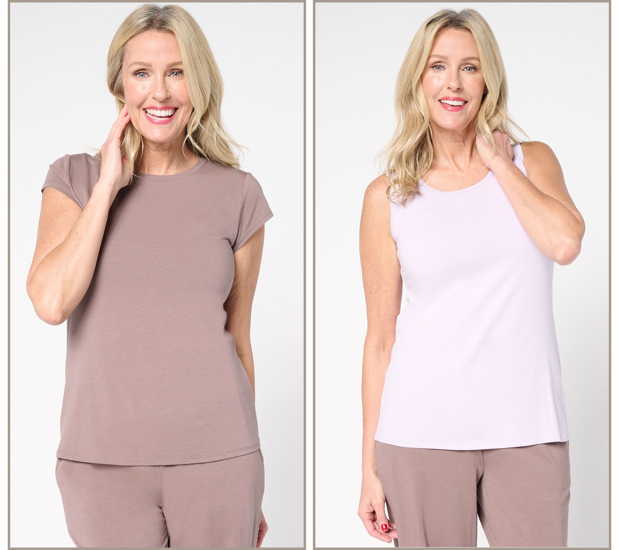 "As Is" AnyBody Cozy Knit Boyfriend Tee and Layering Tank Pack