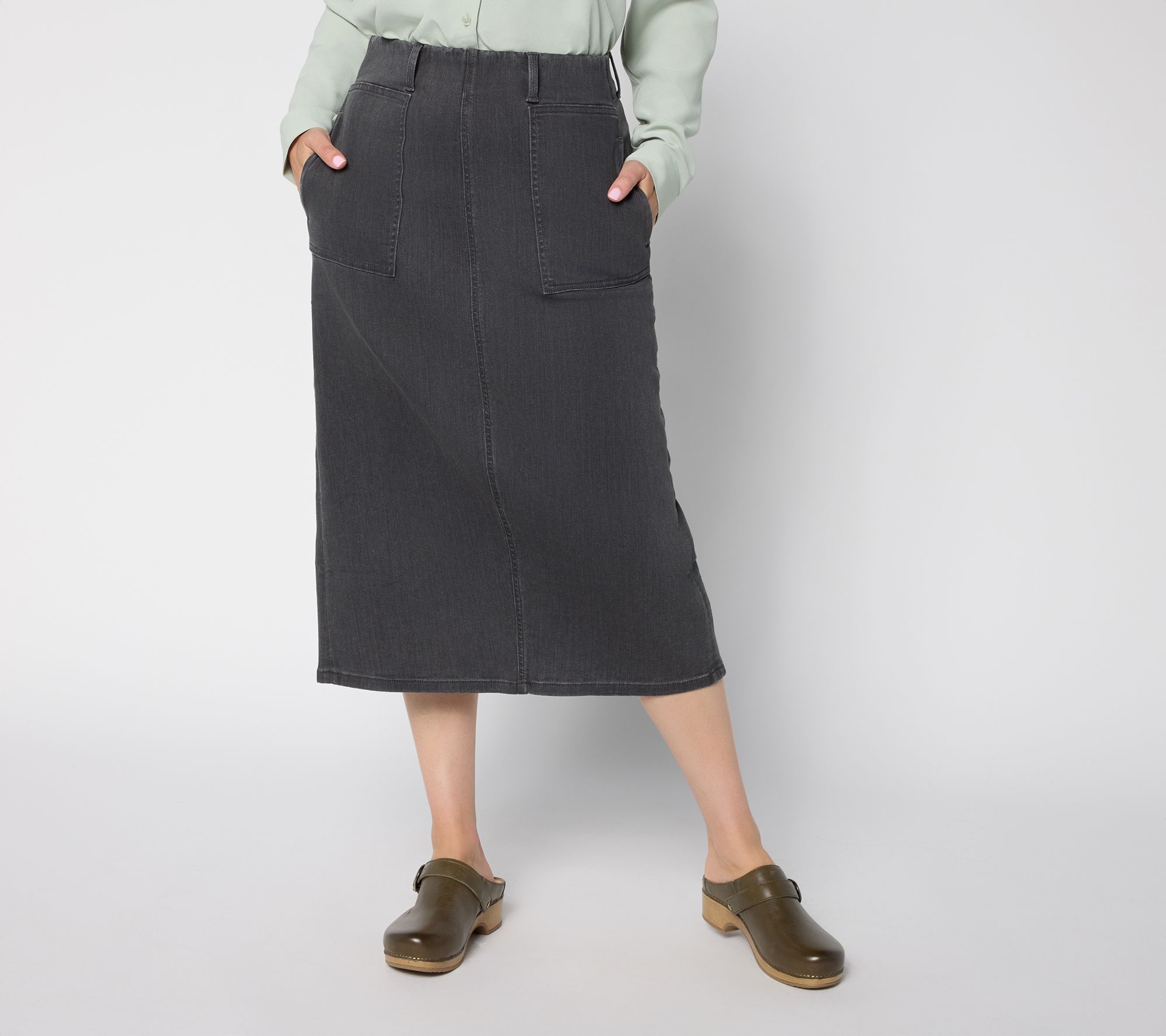 Denim & Co. Petite Easy Stretch Denim Midi Skirt