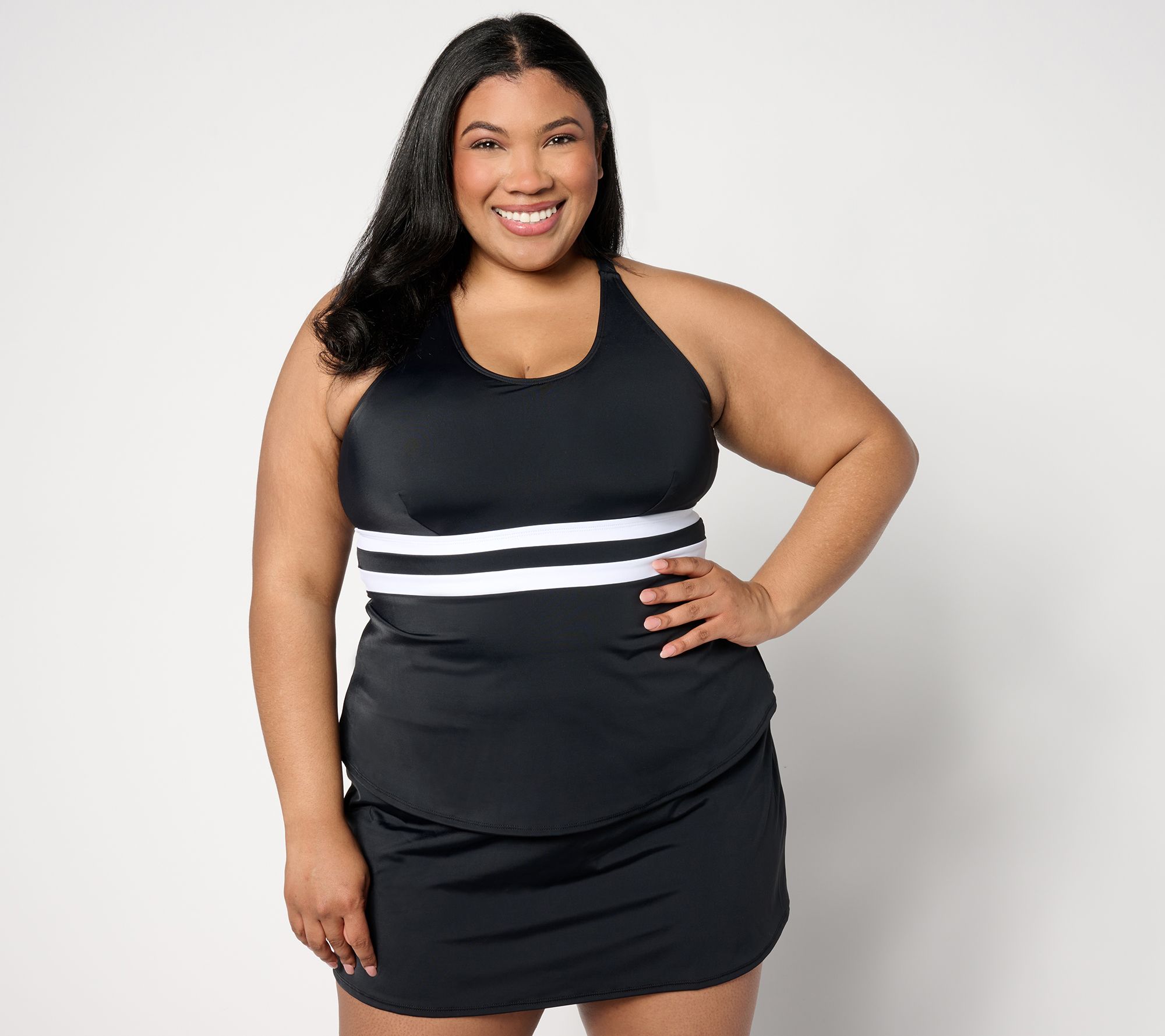 "As Is" Denim & Co. Beach Mastectomy Friendly Tankini w/Skirt