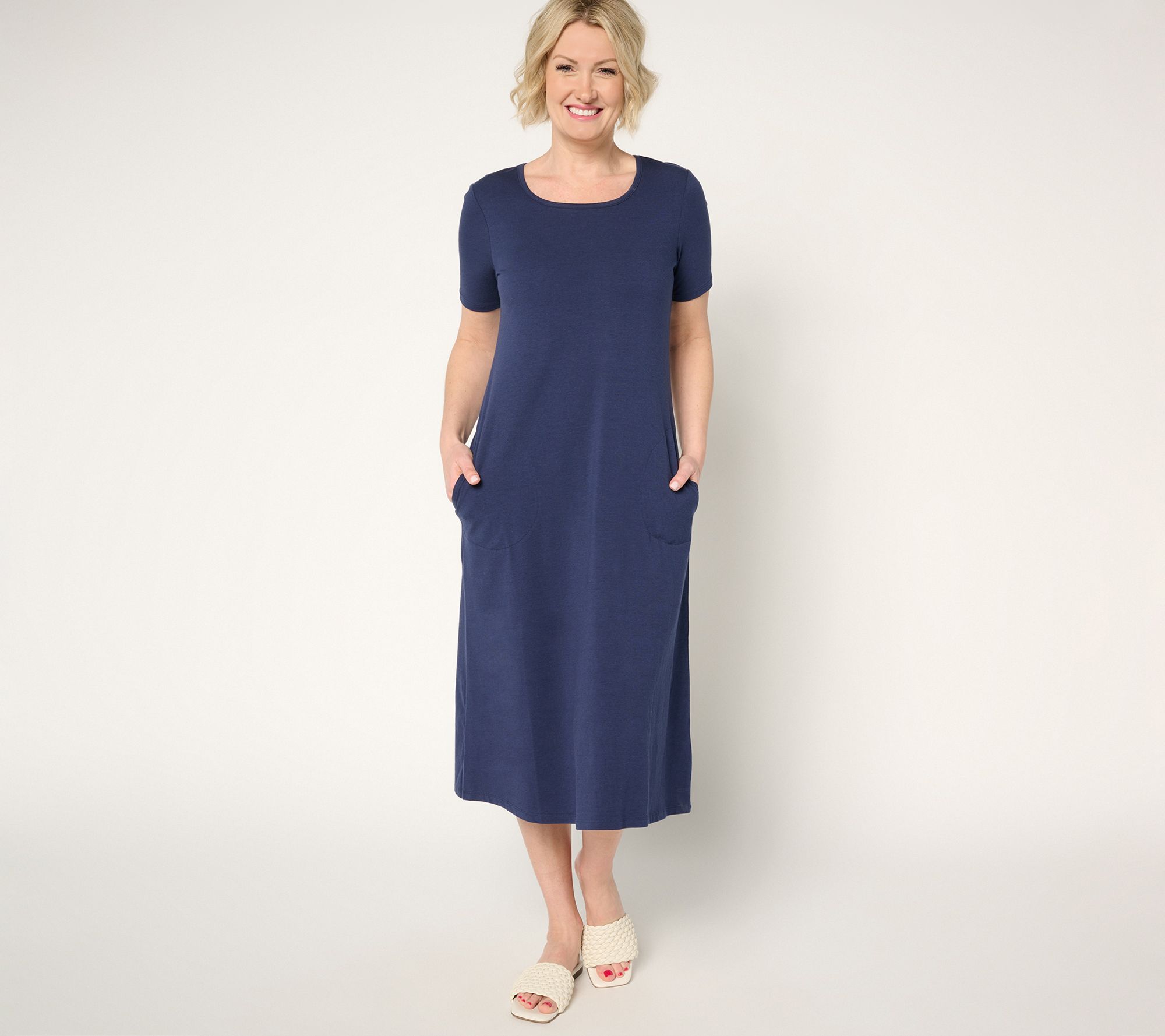 "As Is" Denim & Co. Petite Favorite Jersey Short Slv Midi Dress