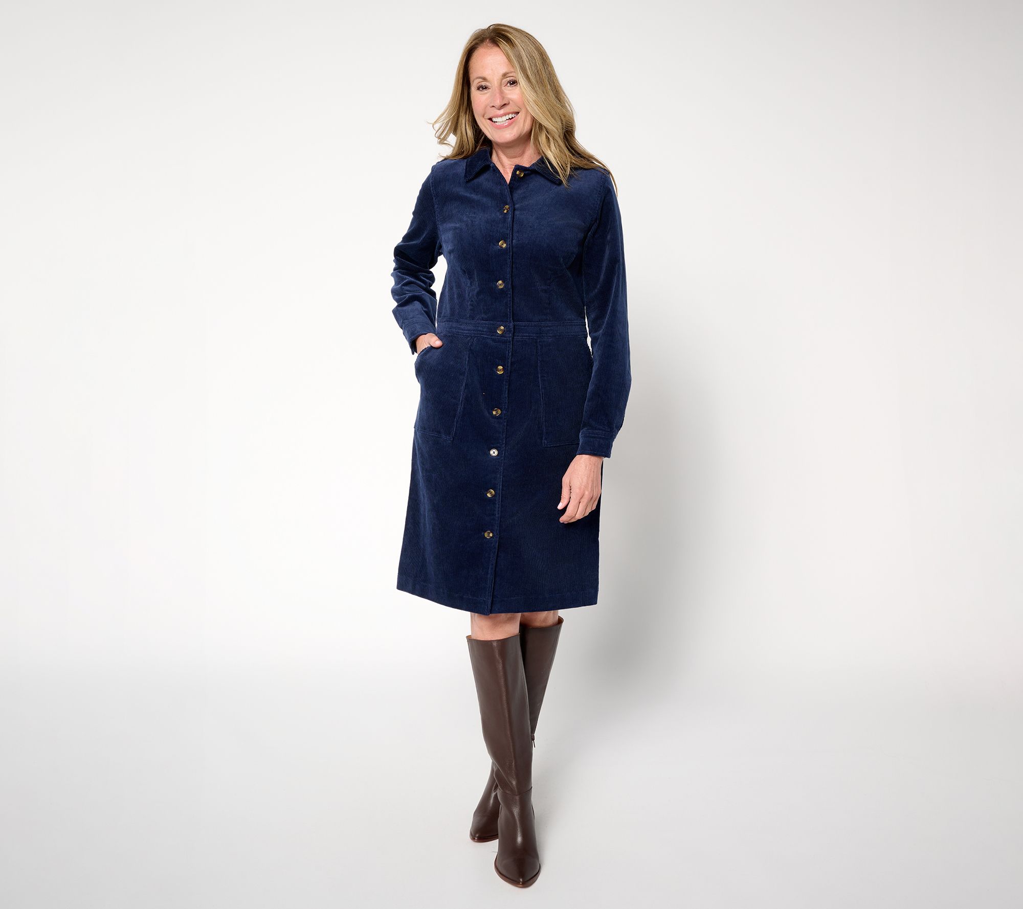 Joan Rivers Regular Stretch Corduroy Button Front Dress